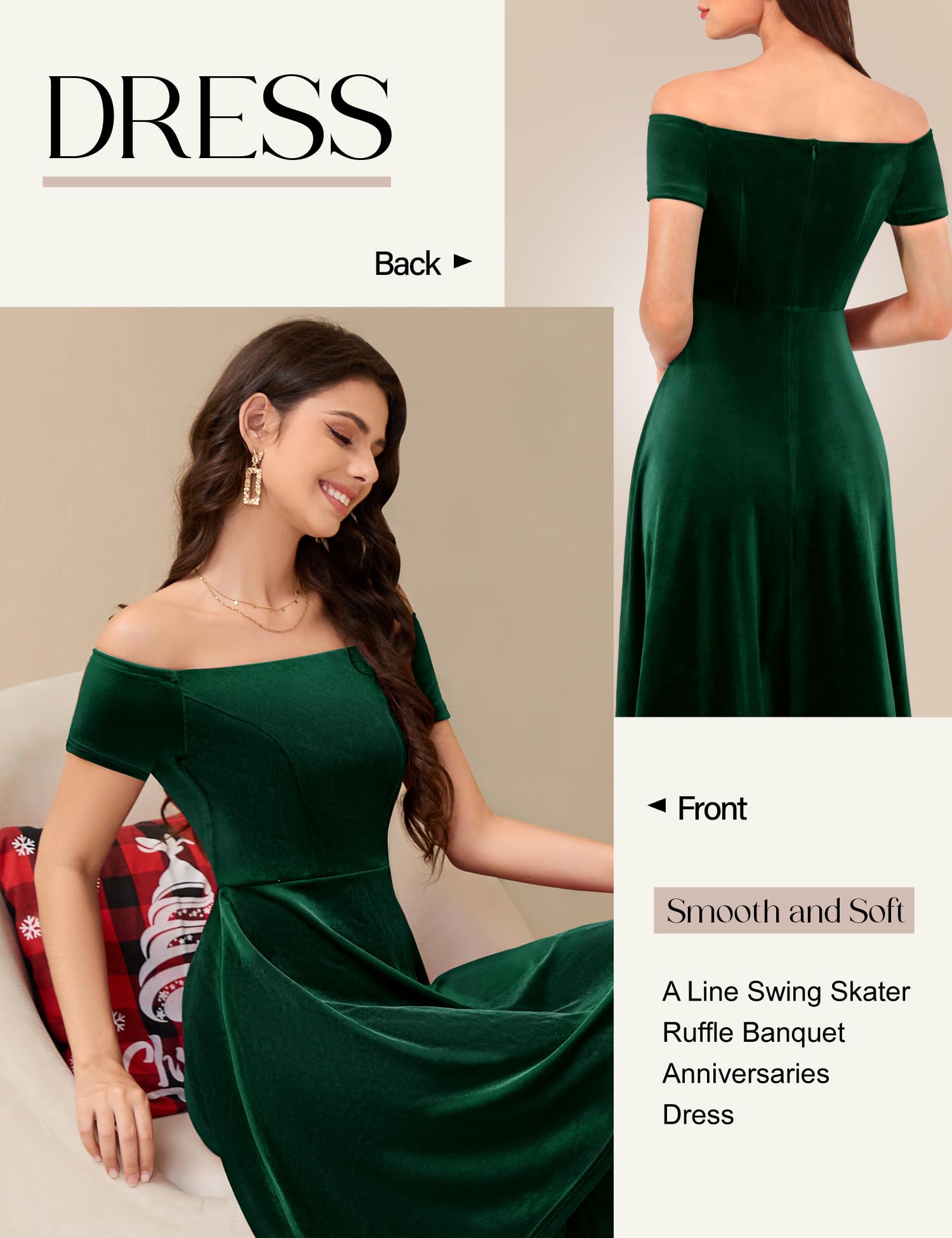 Elegant Off Shoulder Velvet High Low Evening Dress for Women 2024 - Cocktail Party, Formal Prom, Wedding Guest Dress | Perfect for Special Occasions & Night Out Events