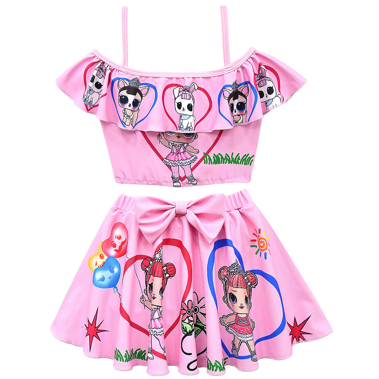 iLooboo Girls Two Piece Swimsuit Set - Ruffled Bikini Top & Bottom for Kids Beachwear | Perfect for Pool Parties, Summer Vacations & Water Play