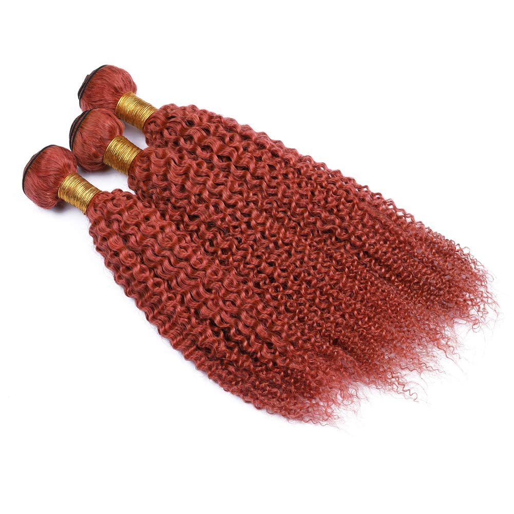 Dark Orange Brazilian Virgin Hair Weaves - 300g Kinky Curly Human Hair Extensions (3 Bundles, 10-30 Inch, #350 Color) for Afro Hairstyles & Protective Styling | Perfect for Daily Wear, Parties & Special Occasions