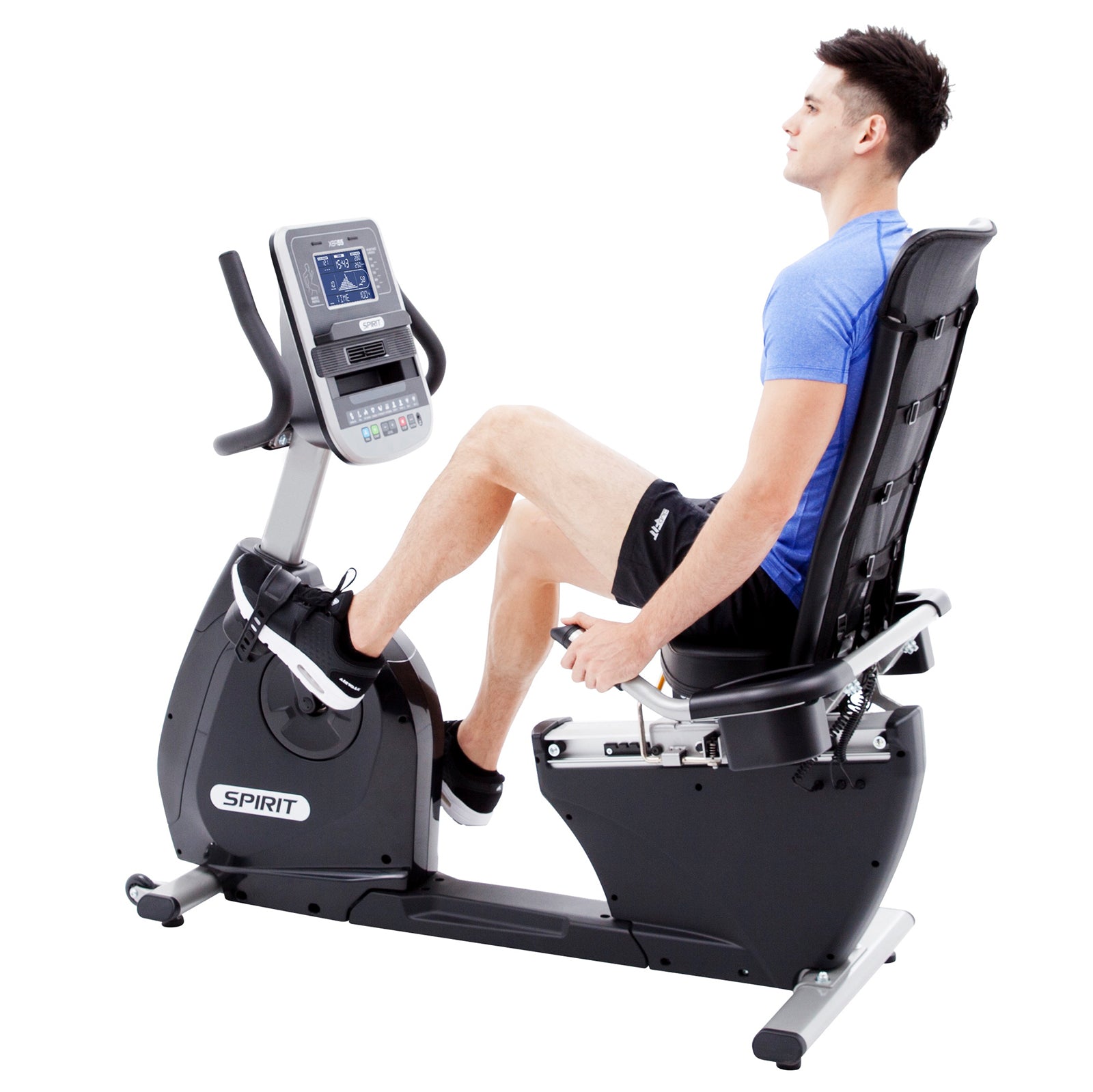 Spirit XBR55 Recumbent Exercise Bike for Home Gym - Foldable Magnetic Resistance Indoor Cycling Bike with LCD Monitor & Heart Rate Sensors | Perfect for Low-Impact Cardio Workouts & Physical Therapy