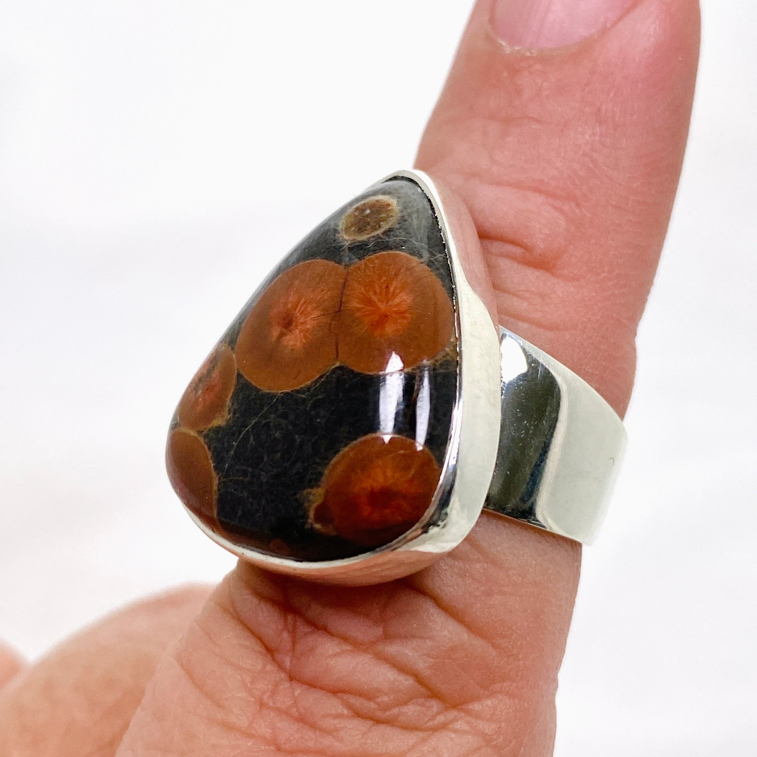 Natural Peanut Obsidian Perlite Teardrop Cabochon Ring - Size 7 - KRGJ3348 - Perfect for Boho Jewelry, Healing Crystal Collection & Spiritual Gift Giving
