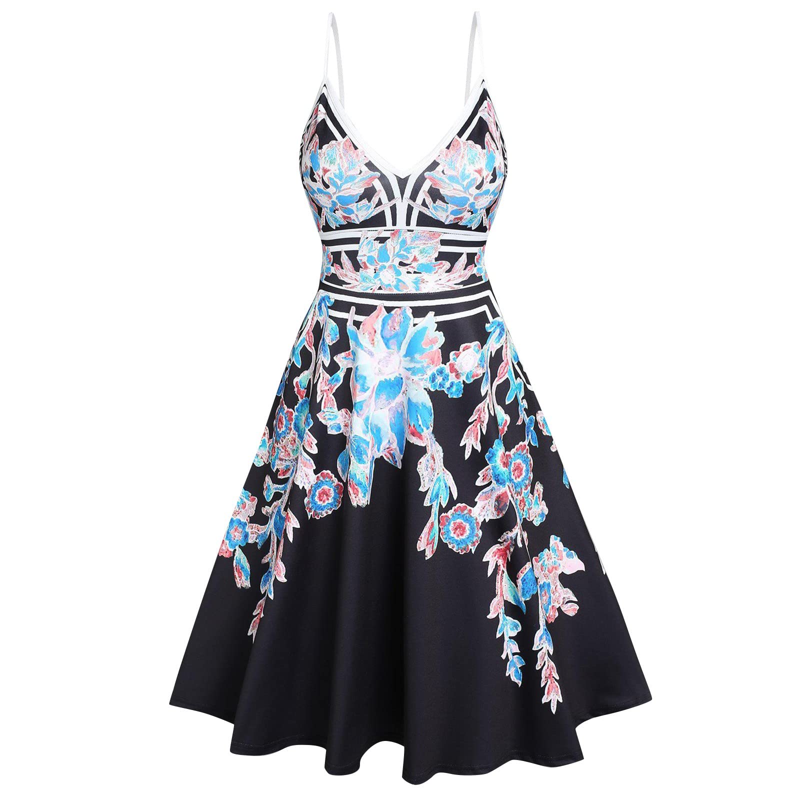 Women's Casual Black Sling Dress - Retro Cute Print Short Slim Sexy Skirt | Perfect for Date Night, Party, and Summer Outfits
