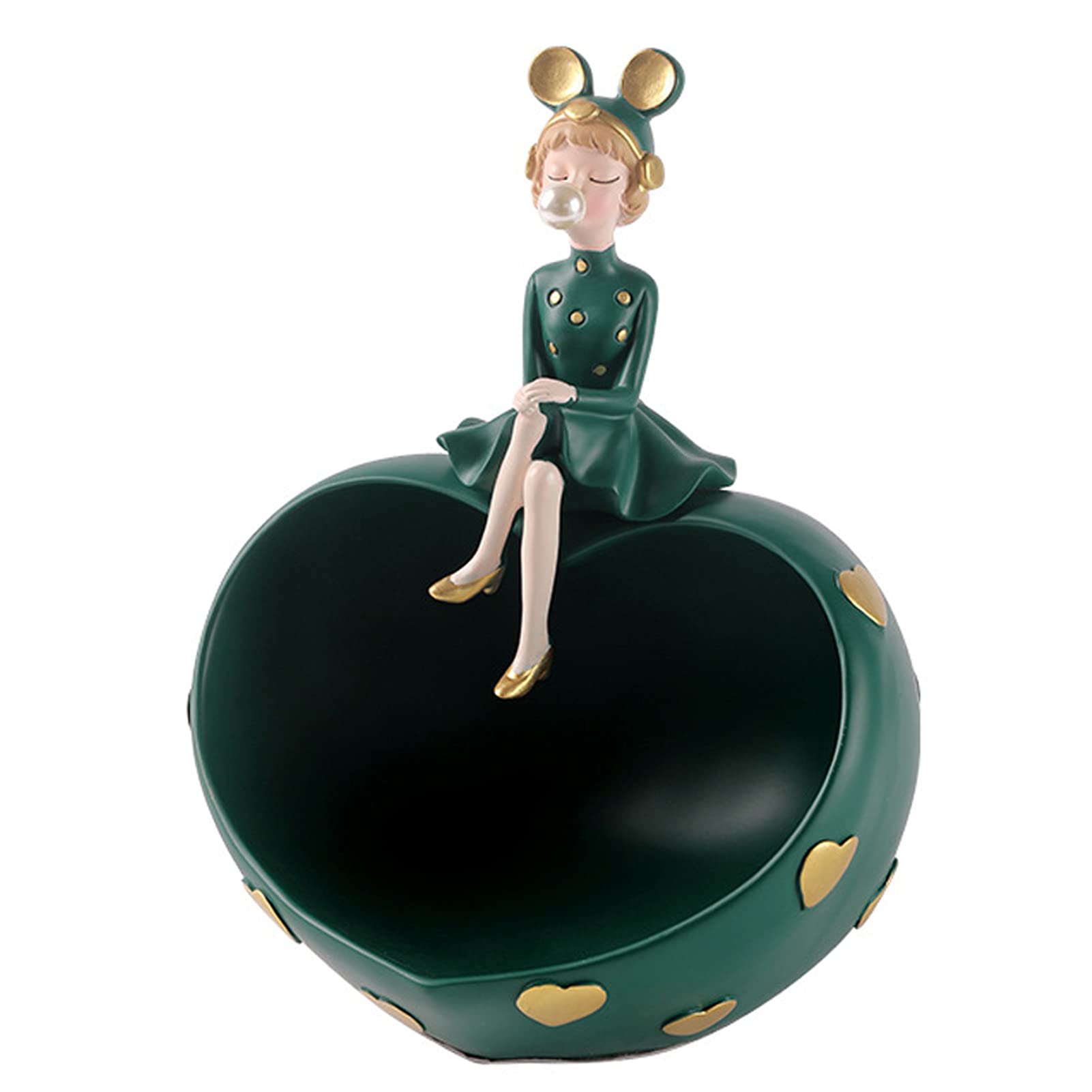 ESGT Girl Figurine Resin Storage Tray with Bow - Elegant Holder for Keys, Jewelry, Earrings & Candy | Perfect for Home, Office, Living Room, Bedroom & Desk Decor | Ideal Gift for Women & Girls