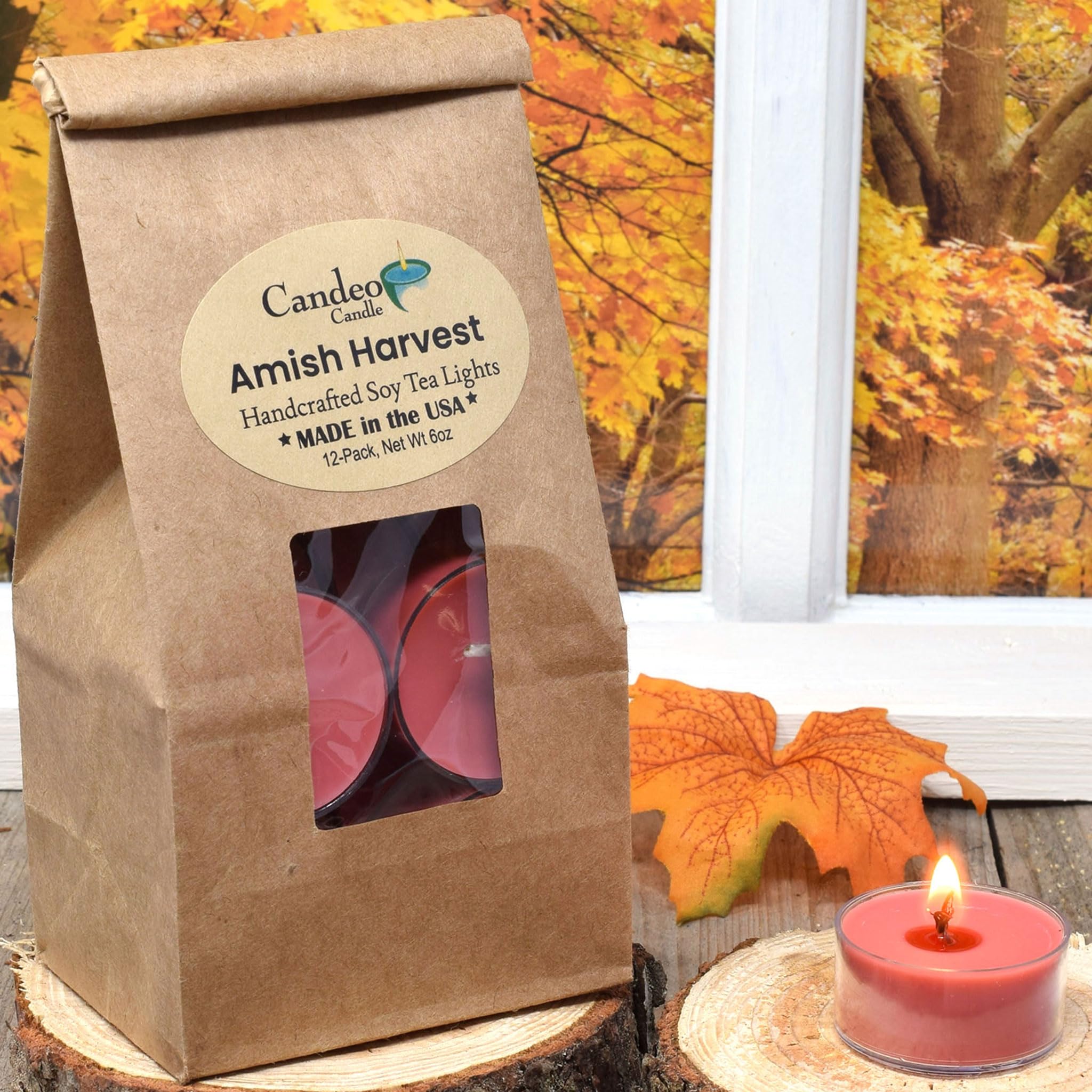 Amish Harvest Scented Tealight Candles - 12 Pack Soy Beeswax Blend Candles - Handmade in USA - Fall & Thanksgiving Aromatherapy Candles - Perfect for Home Decor, Relaxation & Holiday Gatherings