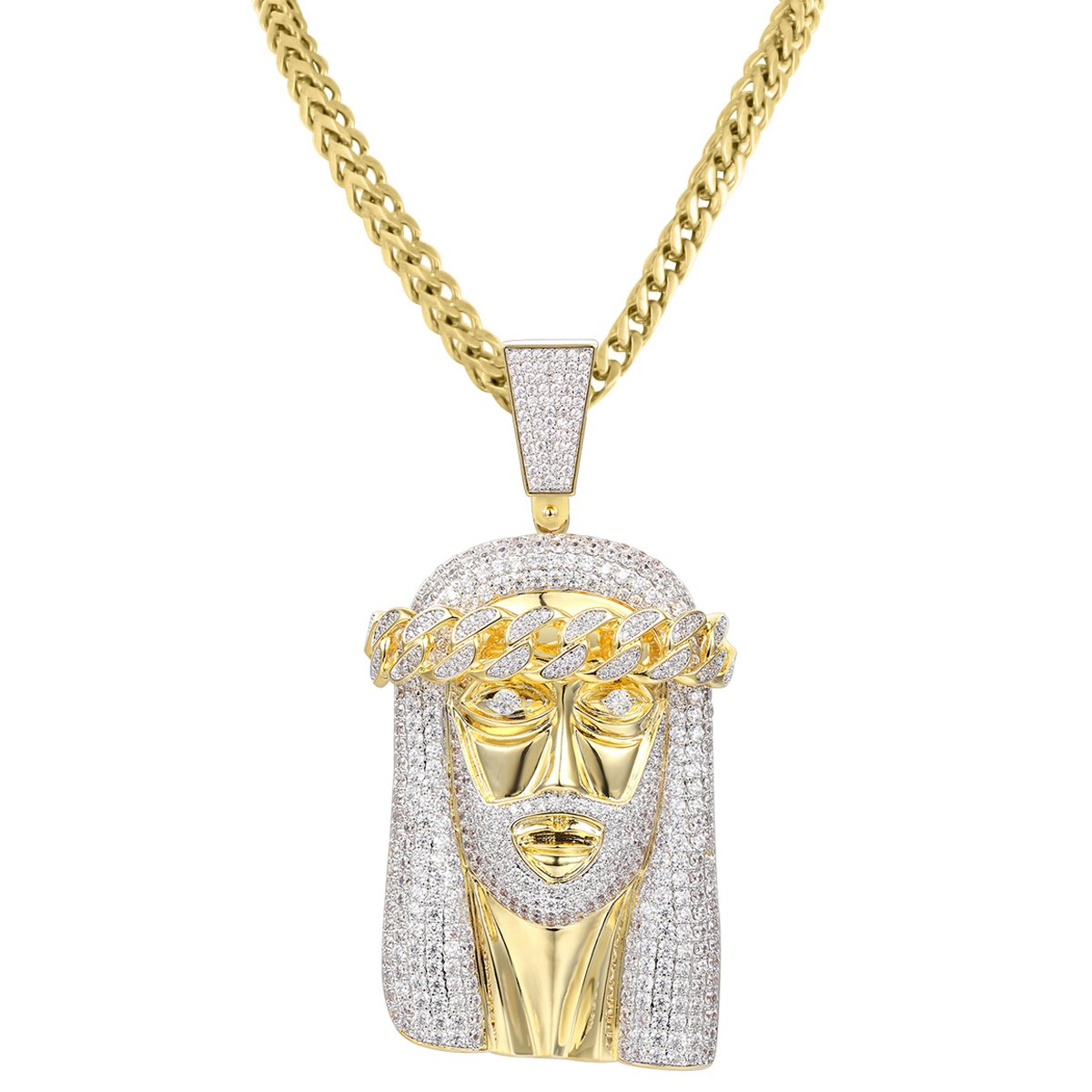 Religious Jesus Face Cuban Link Chain Pendant - 18K Gold Plated Stainless Steel Necklace for Men & Women - Perfect for Church, Gifts, and Everyday Wear