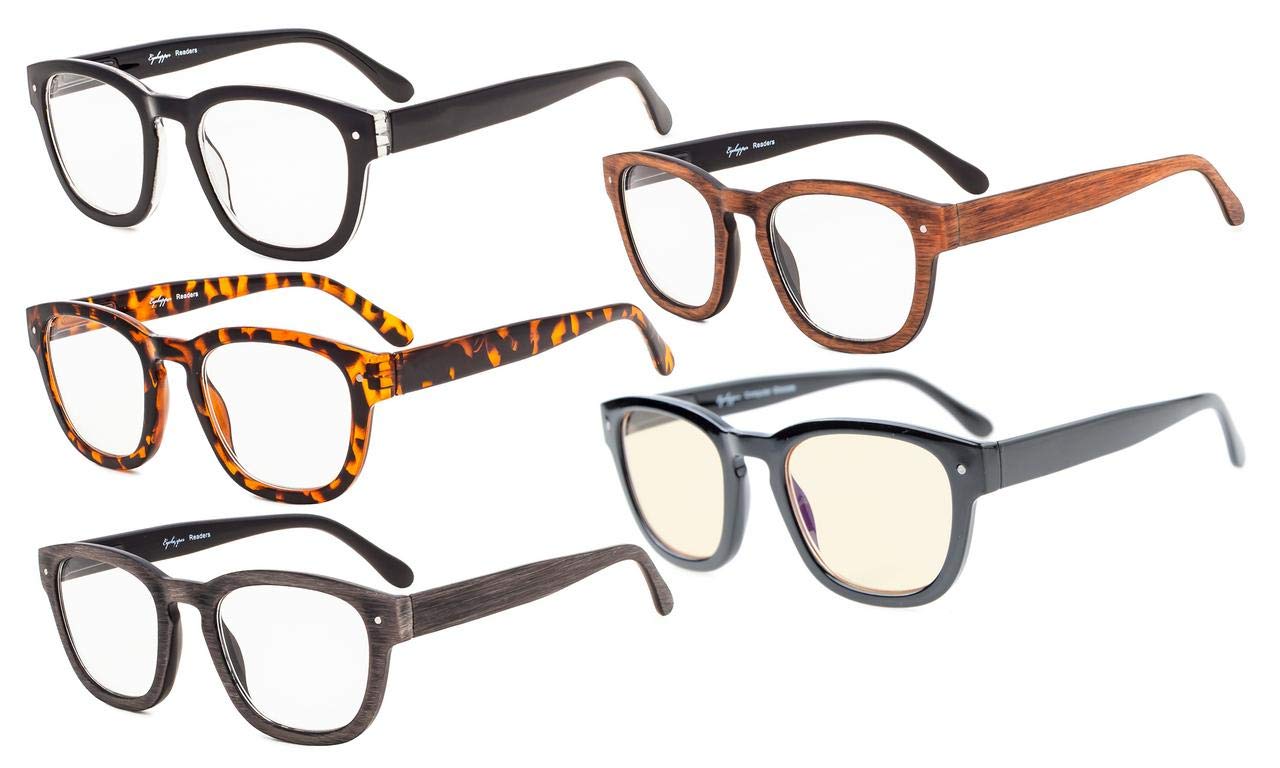 Eyekepper 5-Pack +3.0 Magnification Reading Glasses - Vintage Professor Style with Spring Hinges for Computer Use, Office Work & Reading Comfort