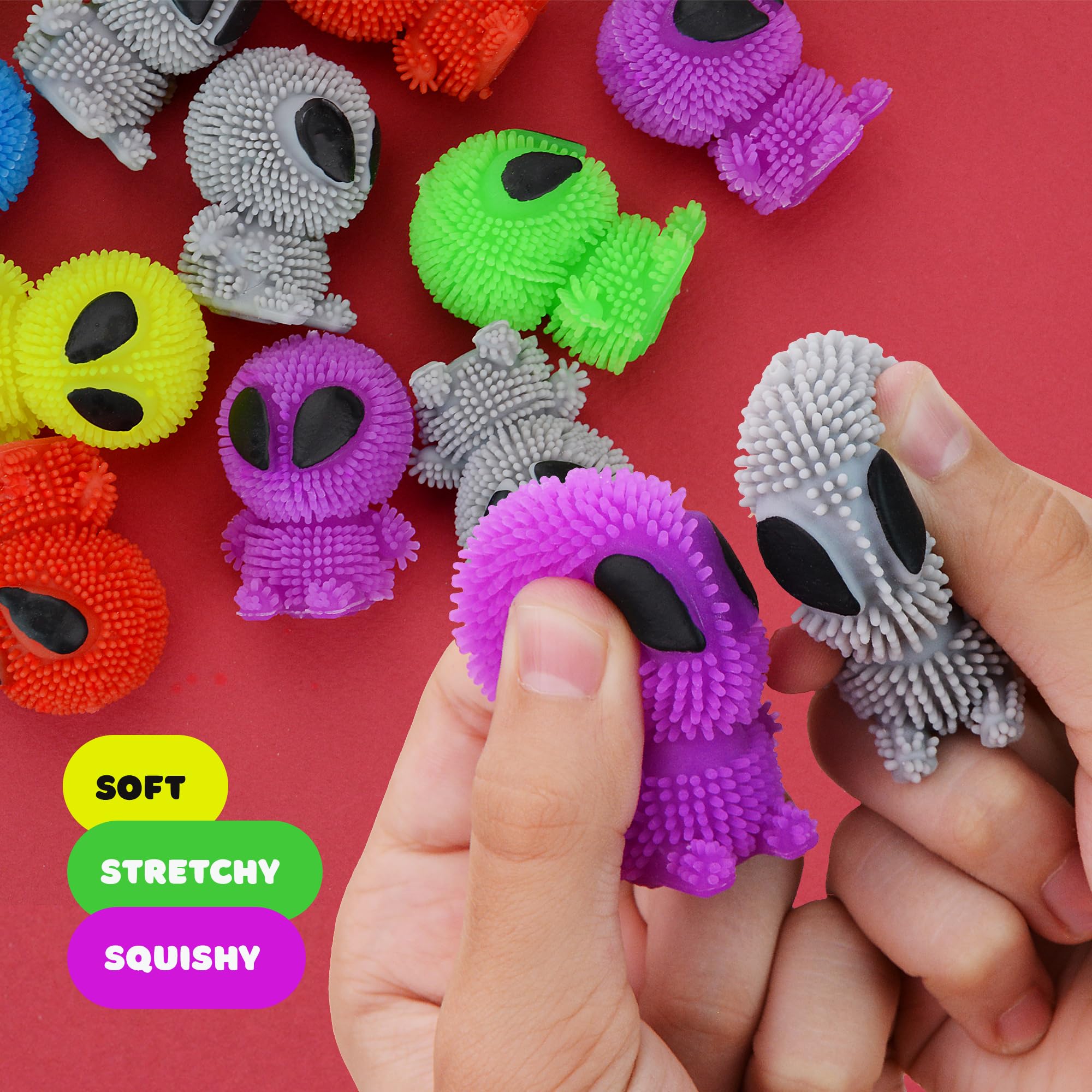 Alien Squishy Toys for Kids - 24 Pack Mini Puffer Balls for Party Favors & Easter Gifts