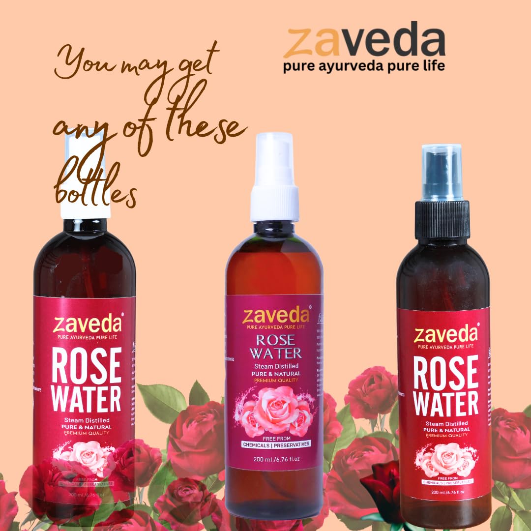 ZAVEDA Pure & Natural Rose Water Facial Mist 200ml | Organic Steam Distilled Rosewater Toner | Chemical-Free Gulab Jal for Hydrating & Refreshing Skin | Perfect for Daily Skincare, Makeup Setting & After Sun Care