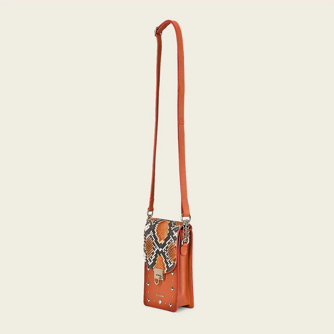 BOD38PI Women's Orange Casual Fashion Python Smartphone Wallet Bag - Perfect for Everyday Use, Shopping & Travel