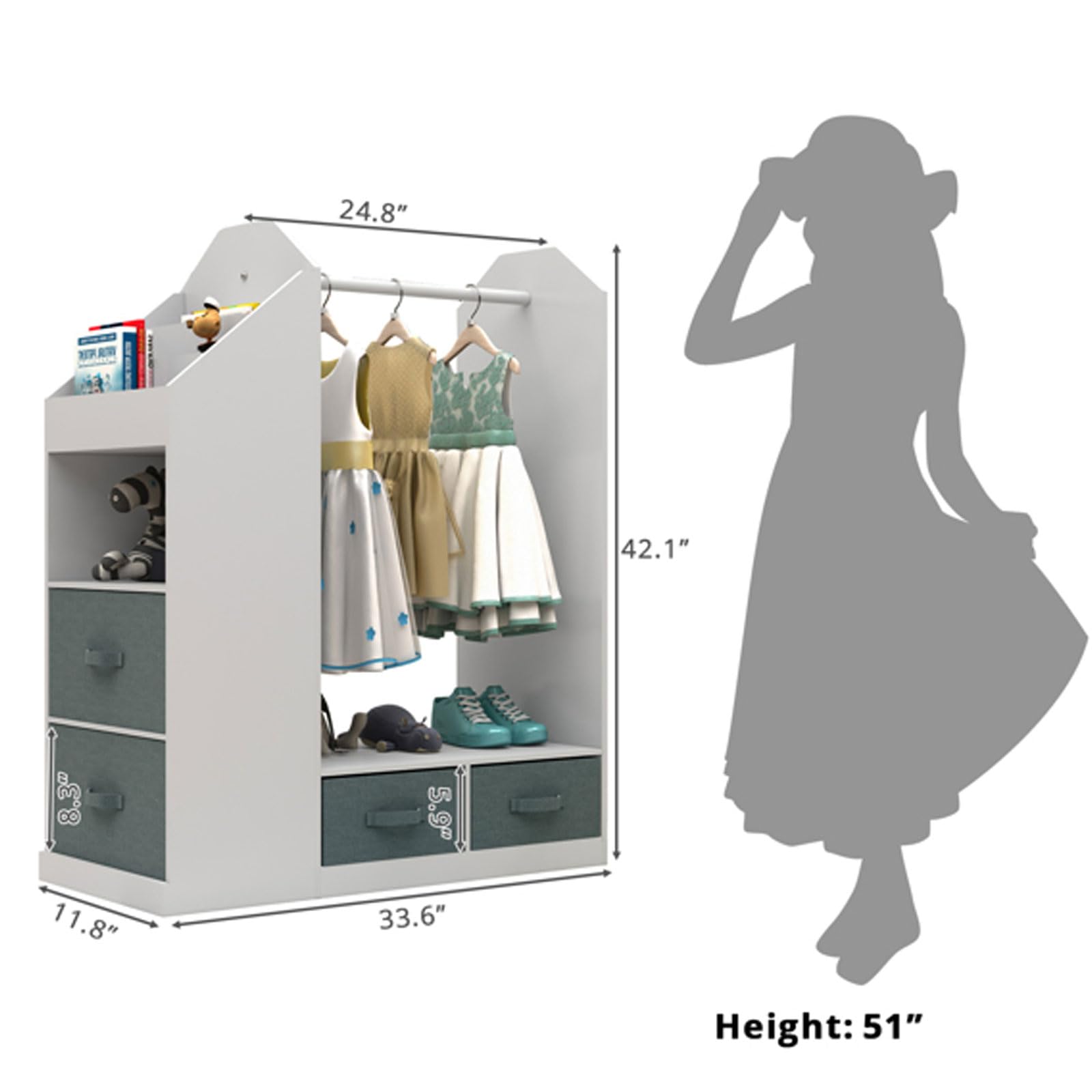 Kids Dress Up Storage Organizer with Mirror & Storage Bins - Hanging Costume Closet for Bedroom & Playroom | Perfect for Pretend Play, Dress Up Parties & Toy Organization