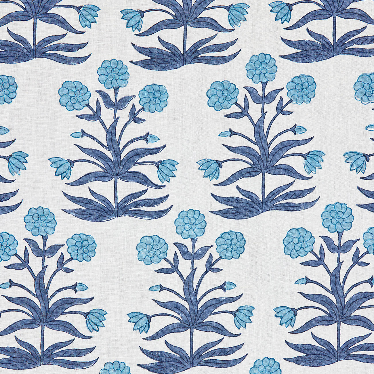 Premium Mughal Block Printed Linen Fabric - Sky Indigo Color - Handcrafted Indian Textile for Home Decor, Clothing & DIY Projects