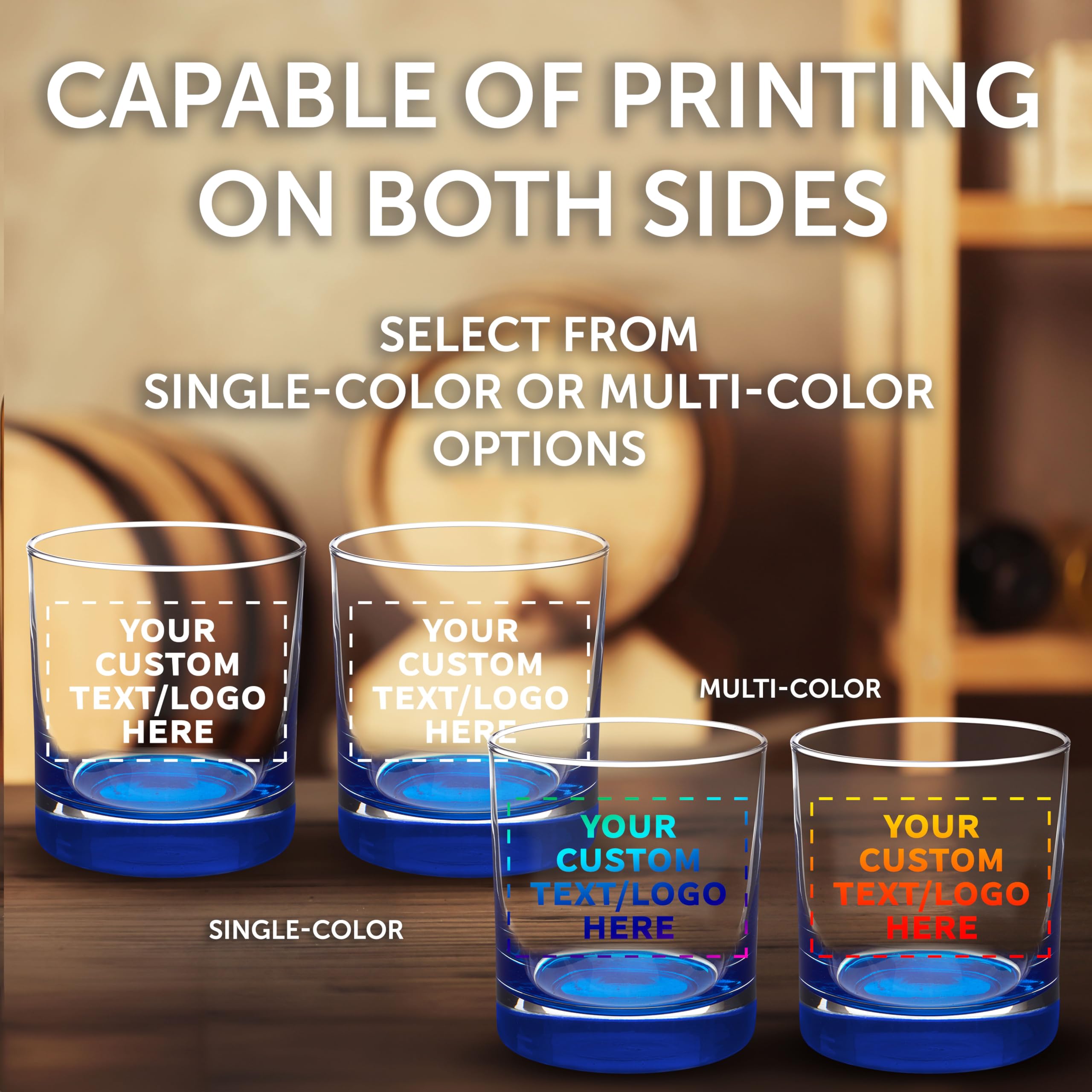 Custom Engraved Whiskey Glasses Set of 50 - 10 oz Heavy Base Old Fashioned Bar Glasses by Libbey | Bulk Pack for Scotch, Bourbon, Cocktails & Whiskey Drinking | Perfect for Bars, Weddings, Corporate Gifts & Home Entertaining (Blue)