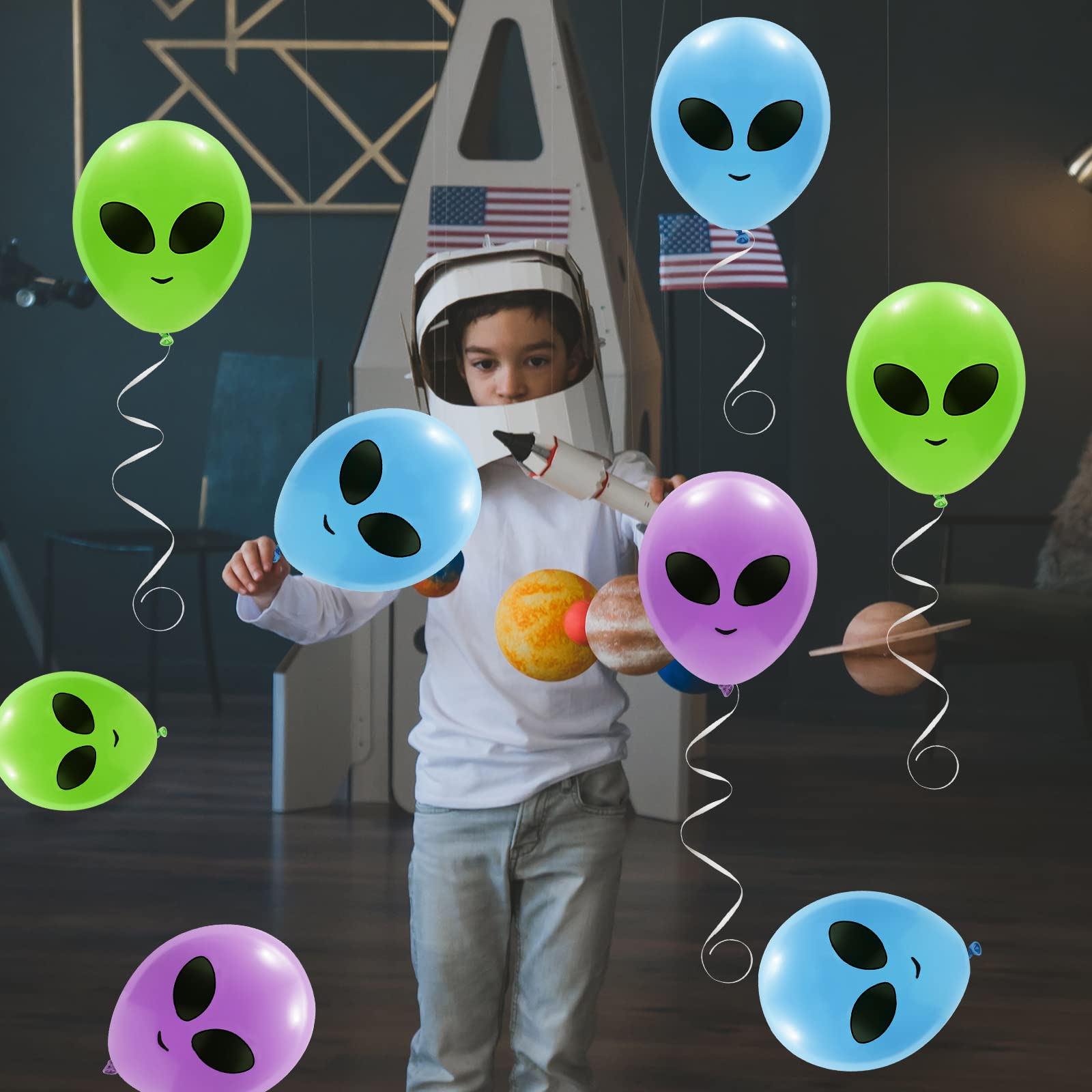 65Pcs Green Blue Purple Alien Balloons for UFO Themed Party Decorations - Latex Space Alien Balloons for Birthday, Baby Shower & Home Backdrop Decor - Perfect for Outer Space Themed Parties, Baby Showers & Home Decorations