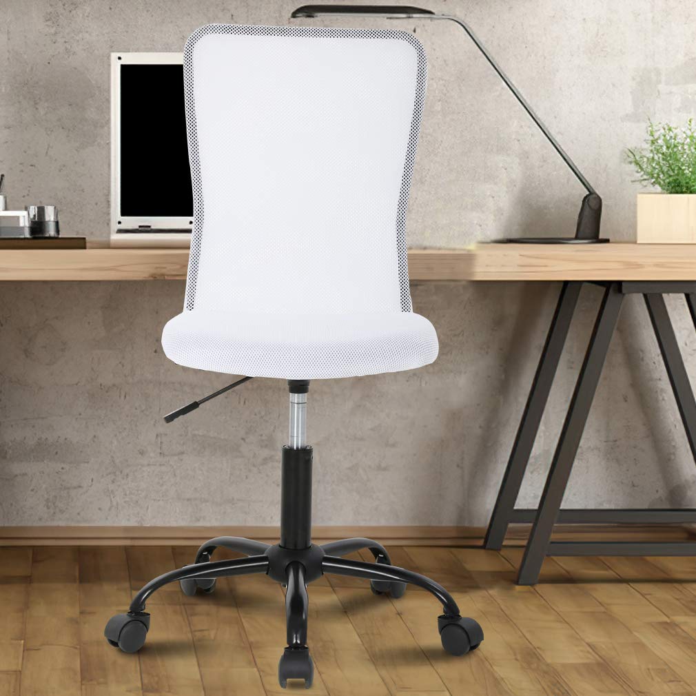 Ergonomic Office Chair with Lumbar Support - Adjustable Height Mesh Computer Desk Chair, Mid Back Swivel Task Chair for Women & Men - Modern Armless Executive Chair for Home & Office Workspace (White)