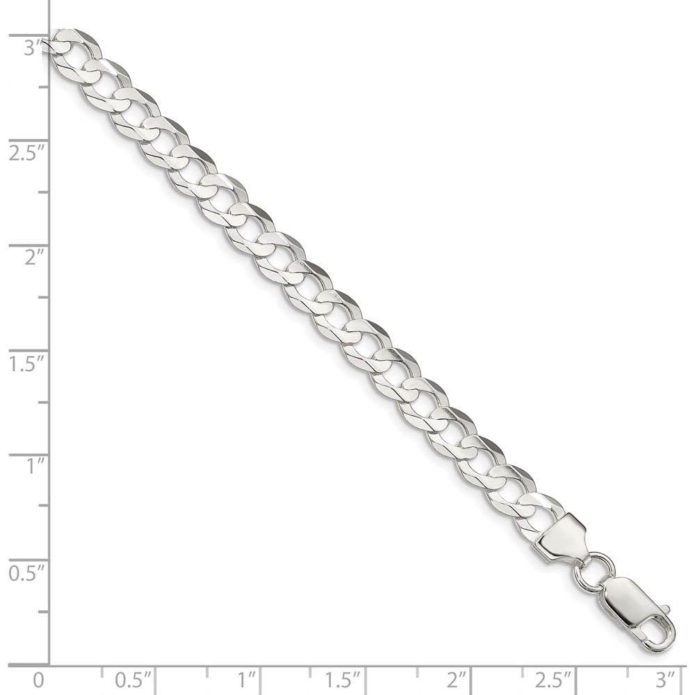 The Black Bow Men's 6.75mm Sterling Silver Solid Concave Beveled Curb Chain Necklace - Perfect for Casual, Formal, and Everyday Wear