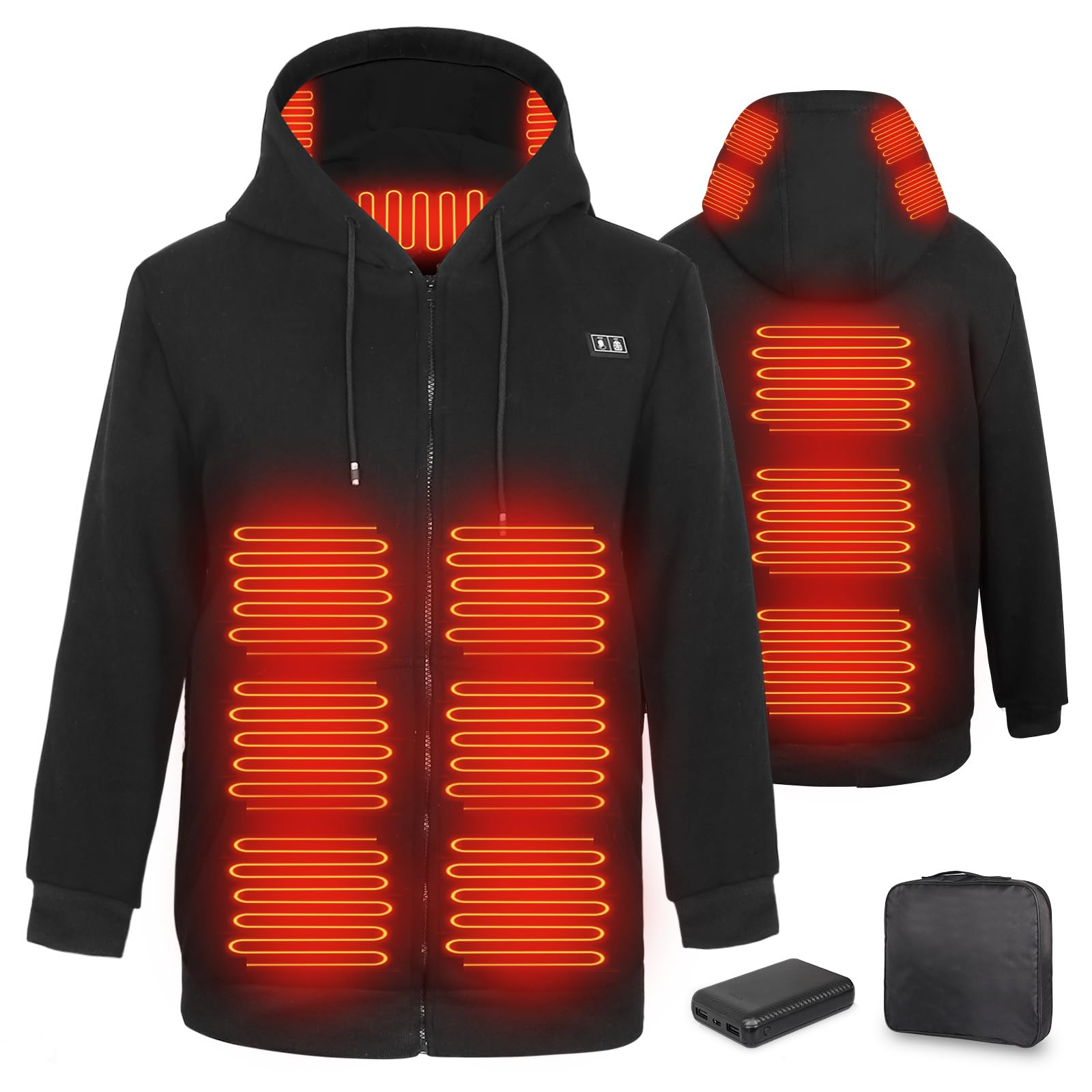 10000mAh Rechargeable Heated Hoodie for Men - Electric Heated Jacket with Battery Pack | Perfect for Winter Outdoor Activities, Camping & Cold Weather