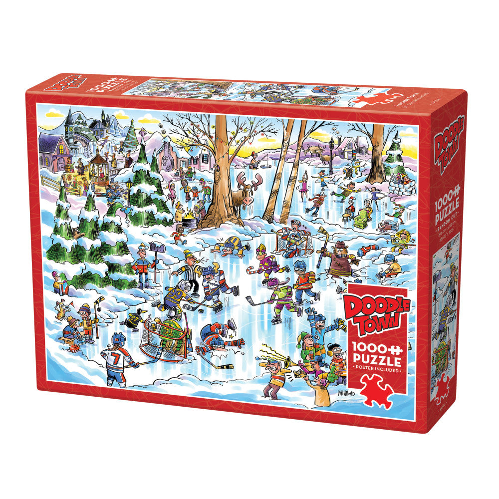 Cobble Hill DoodleTown: Hockey Town 1000 Piece Jigsaw Puzzle for Adults - Challenging Hockey-Themed Puzzle Game for Family Game Night & Winter Decor