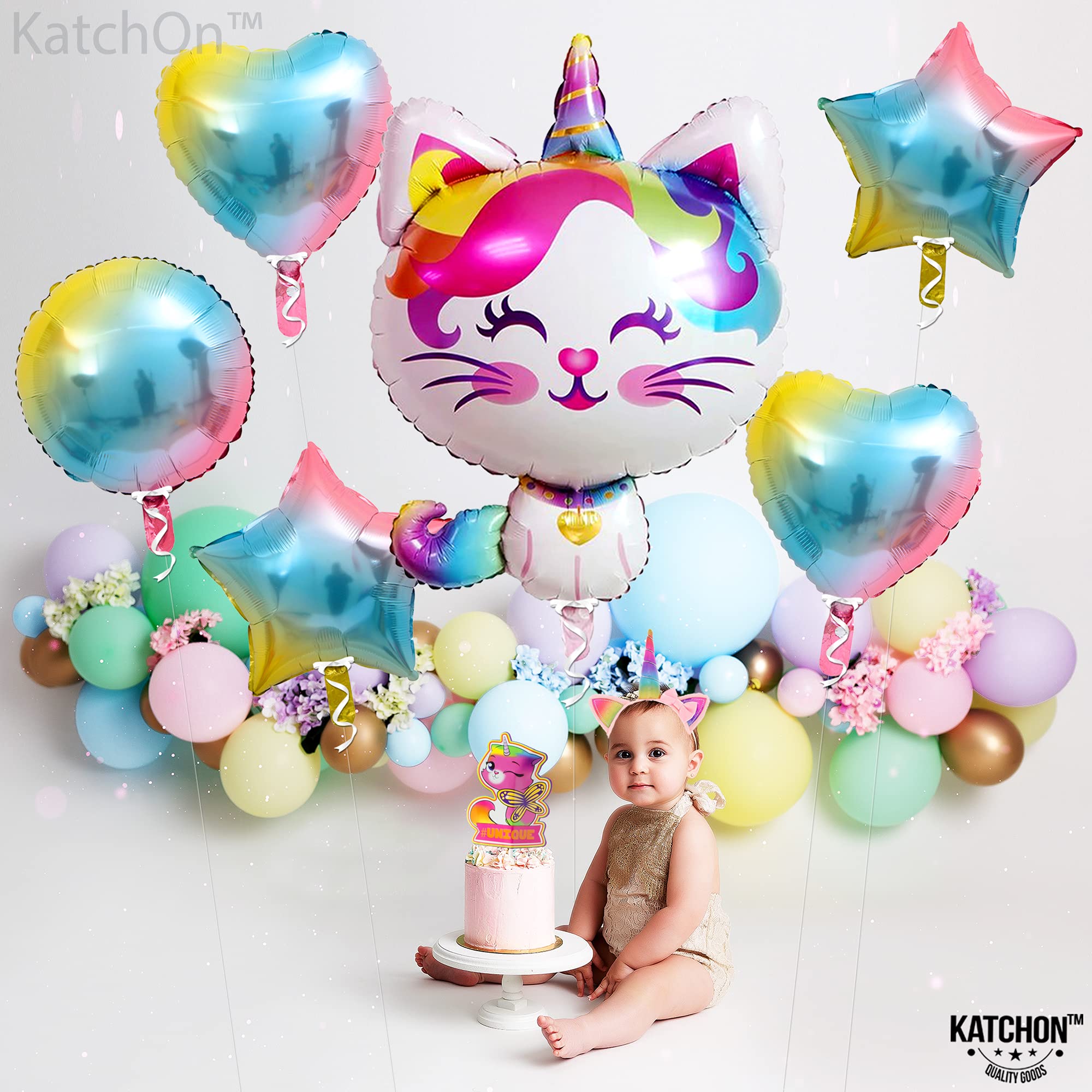 KatchOn Big Cute Caticorn Balloons - 36 Inch Pack of 6 | Kittycorn Party Decorations for Birthday, Baby Shower & Bridal Showers | Cat Unicorn Balloon Arch Supplies