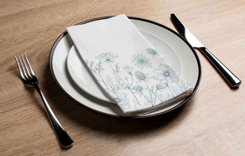 Premium Disposable Linen-Like Paper Guest Towels - 16 Pack, Teal Wildflower Design - Perfect for Parties, Weddings & Upscale Events