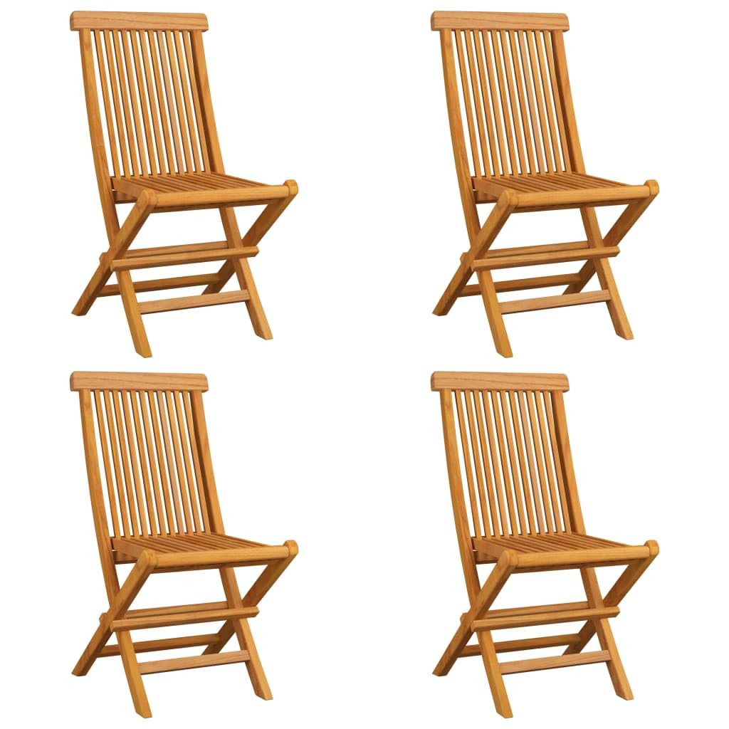 vidaXL 4-Piece Patio Chairs Set with Cushions - Outdoor Folding Teak Wood Bistro Chairs for Garden, Poolside, Porch & Backyard - Durable Solid Wood Furniture for Relaxing & Entertaining Outdoors