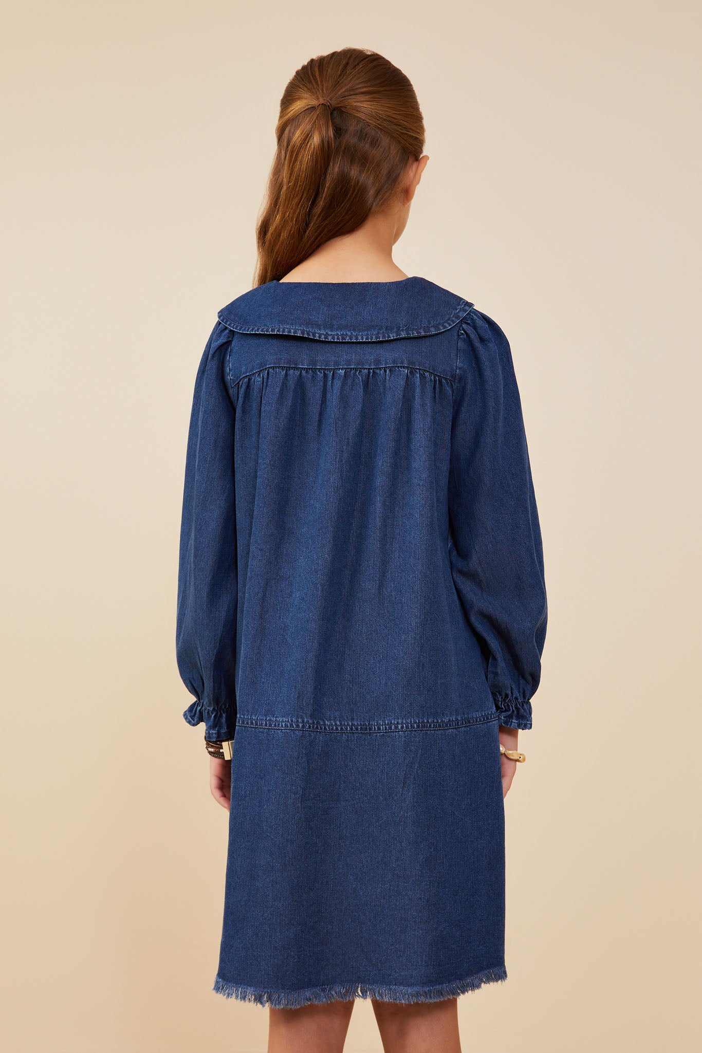 Peter Pan Collar Chambray Dress with Cinch Cuffs - Vintage Inspired Blue Denim Dress for Women | Perfect for Casual Outings, Brunch Dates & Spring Fashion