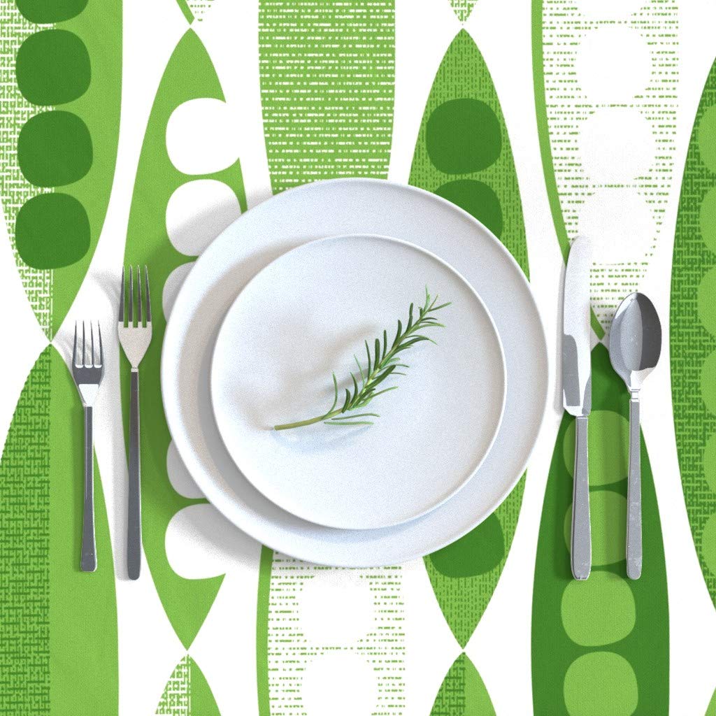Pod Mod Modern Green Mid Century Vegetable Print Cotton Sateen Tablecloth 70