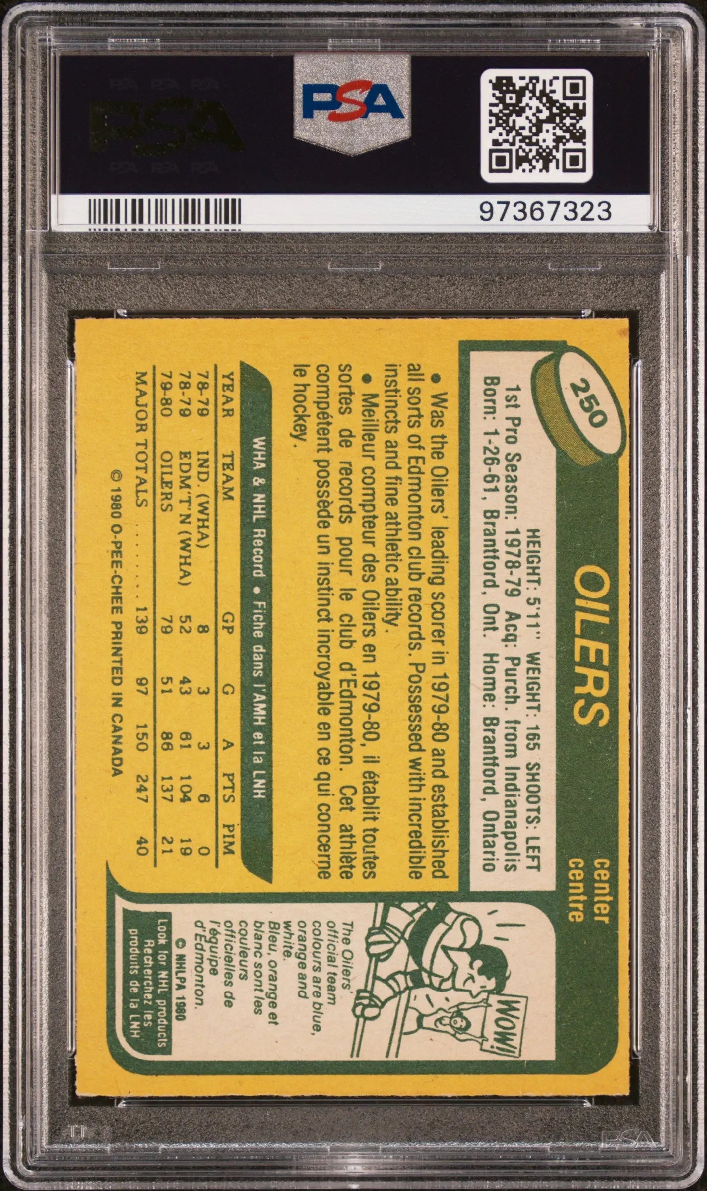 1980 O-Pee-Chee Wayne Gretzky Hockey Card #250 PSA 6 - 2nd Year Rookie Card for Collectors & Sports Memorabilia Fans - Perfect for Display, Investment & NHL History Enthusiasts