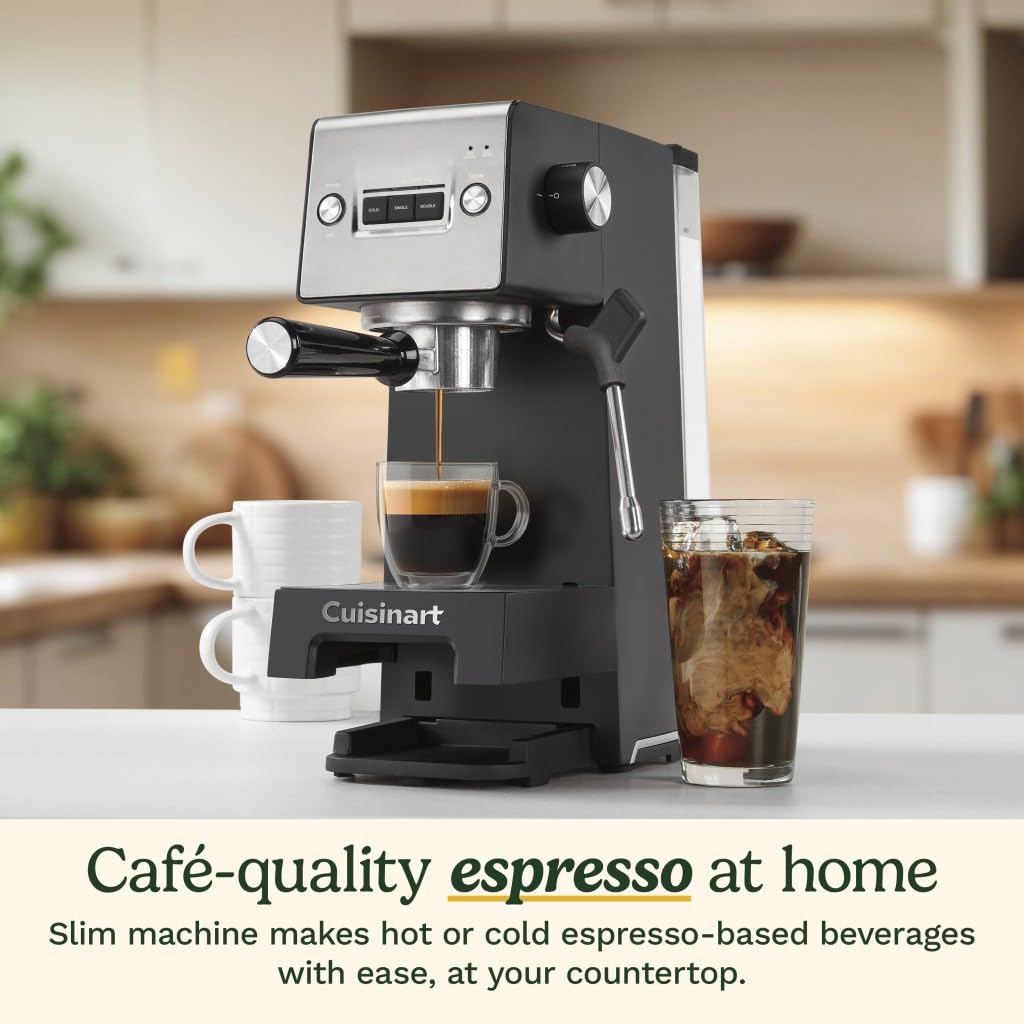 Cuisinart Espresso Bar™ Slim Espresso Machine for Home & Office - Compact Automatic Coffee Maker with Milk Frother for Latte & Cappuccino | Perfect for Small Kitchens & Coffee Lovers