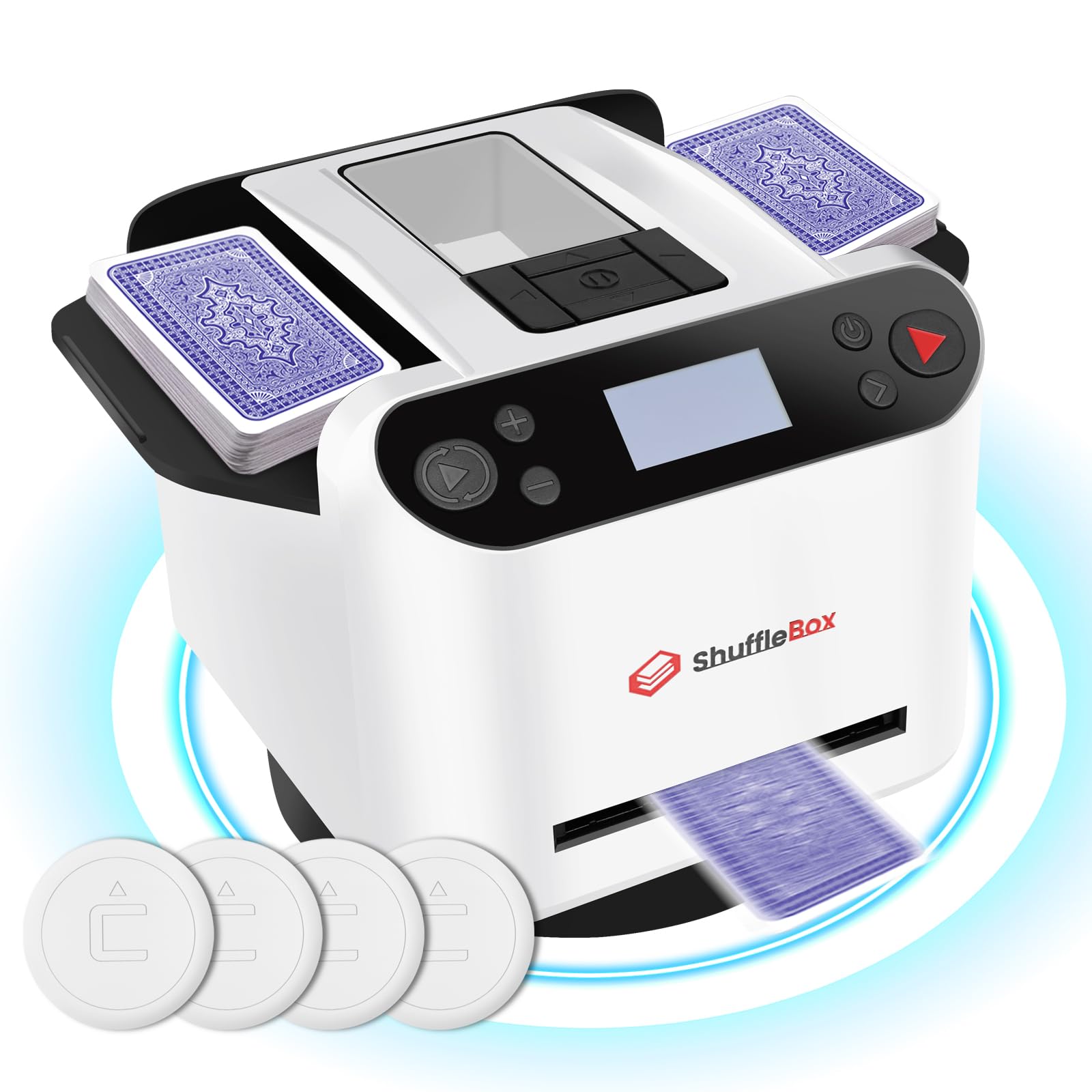 G1 Pro 2025 Automatic Card Shuffler and Dealer 2-in-1 - Ultra Quiet Rechargeable Poker Machine with Remote Card Calling for 12 Players - Perfect for Casino Nights, Poker Parties, and Family Board Game Nights (White)