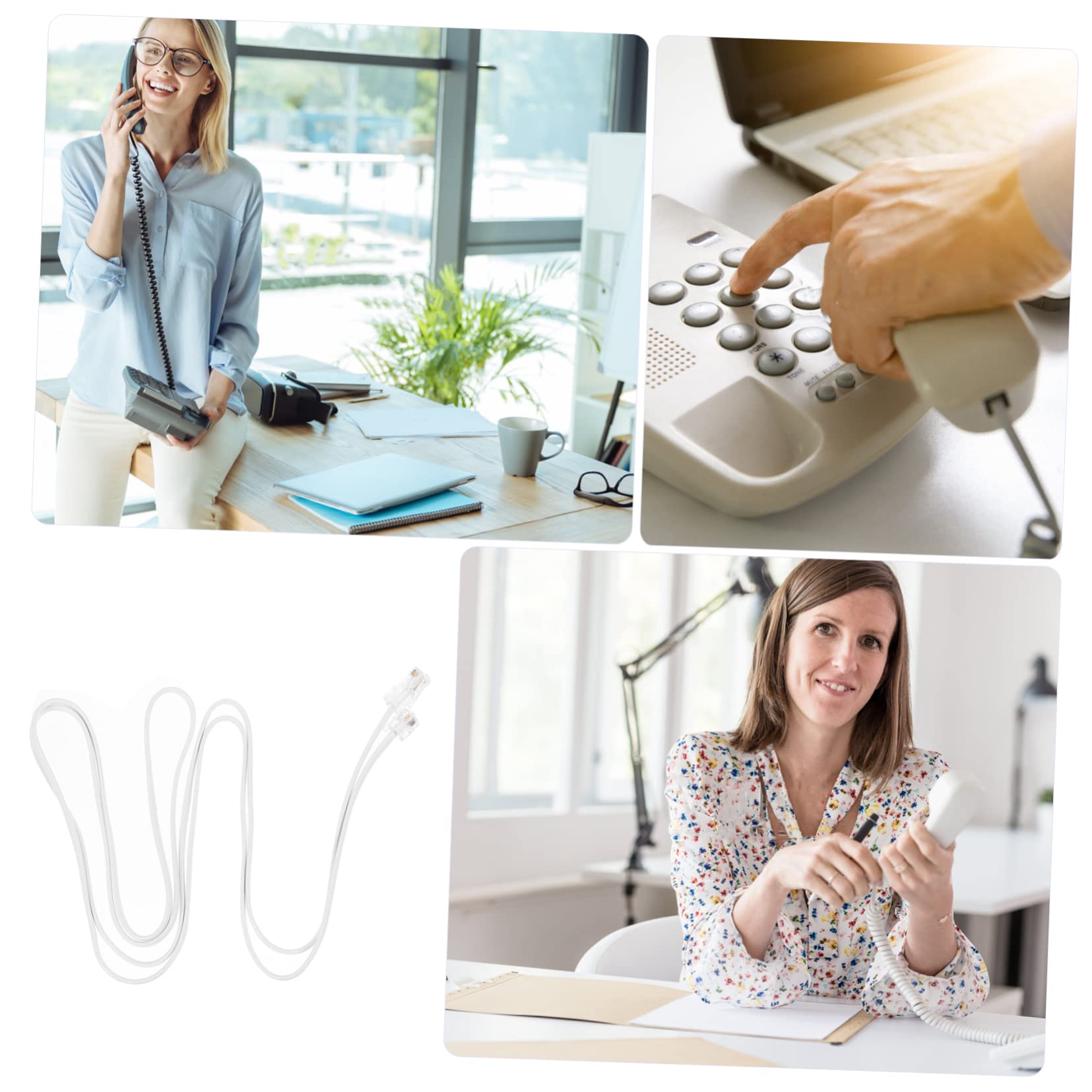 **Mikikit 4-Pack White RJ11 to 6P4C to 8P8C Phone Line Extension Cable - Pure Copper Wires, Thick Plate for Landline Phones, Fax Machines & Office Use**