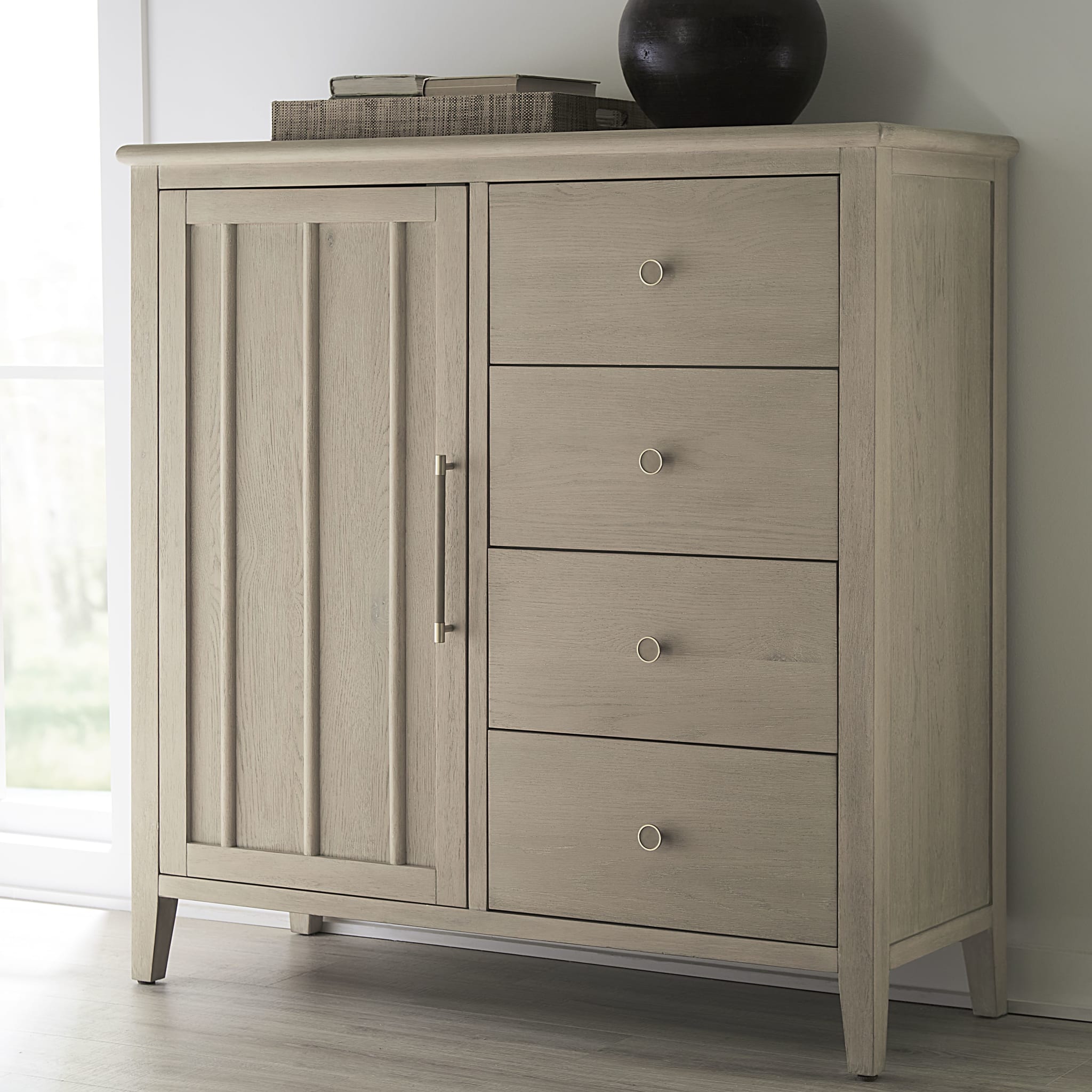 Camden 6-Drawer 1-Door Oak Wood Dresser Chest in Chai Finish - Perfect for Bedroom Storage & Closet Organization