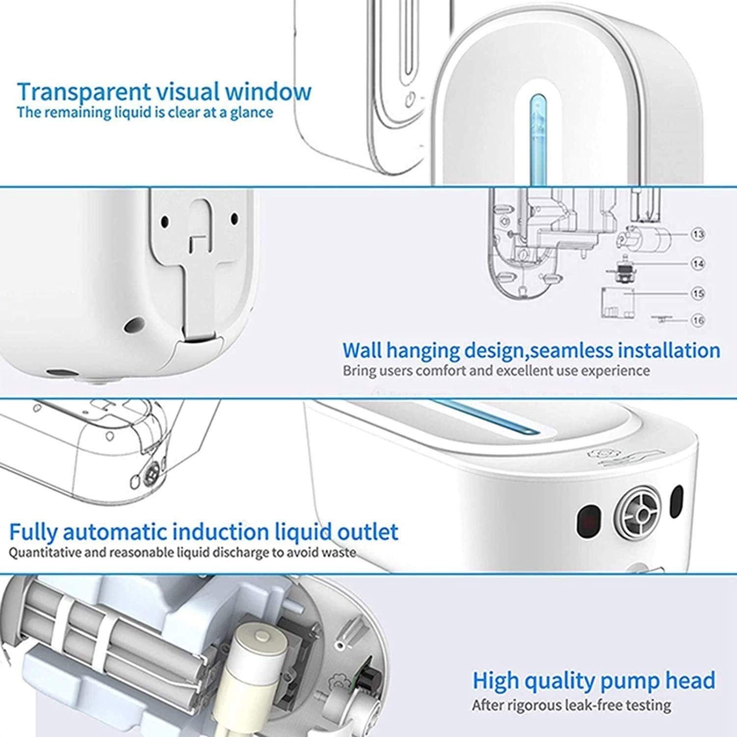 Wall Mounted Commercial Automatic Liquid Soap Dispenser - 12oz/350ml Large Capacity Touchless Soap Dispenser for Bathroom, Kitchen, Office, School, Hospital & Restaurant Use
