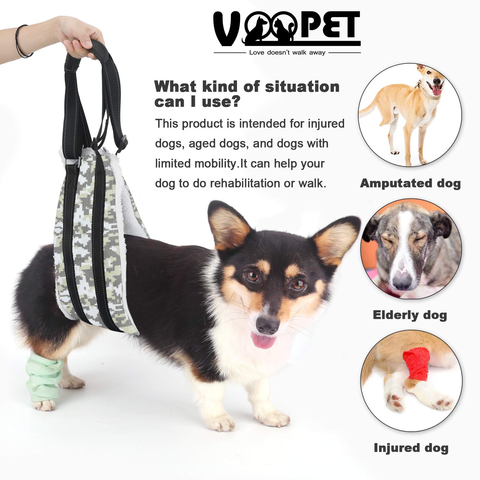 Voopet Dog Sling - Adjustable Hip Support Harness for Small, Medium & Large Dogs | Rear Leg Lift Assist for Canine Rehabilitation & Mobility Aid | Perfect for Post-Surgery Recovery, Arthritis Support & Elderly Dogs