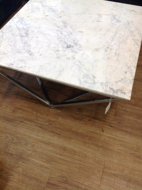 Modern Coffee Table with Marble Top & Silver Metal Base - Stylish Living Room Furniture for Home Decor & Entertaining