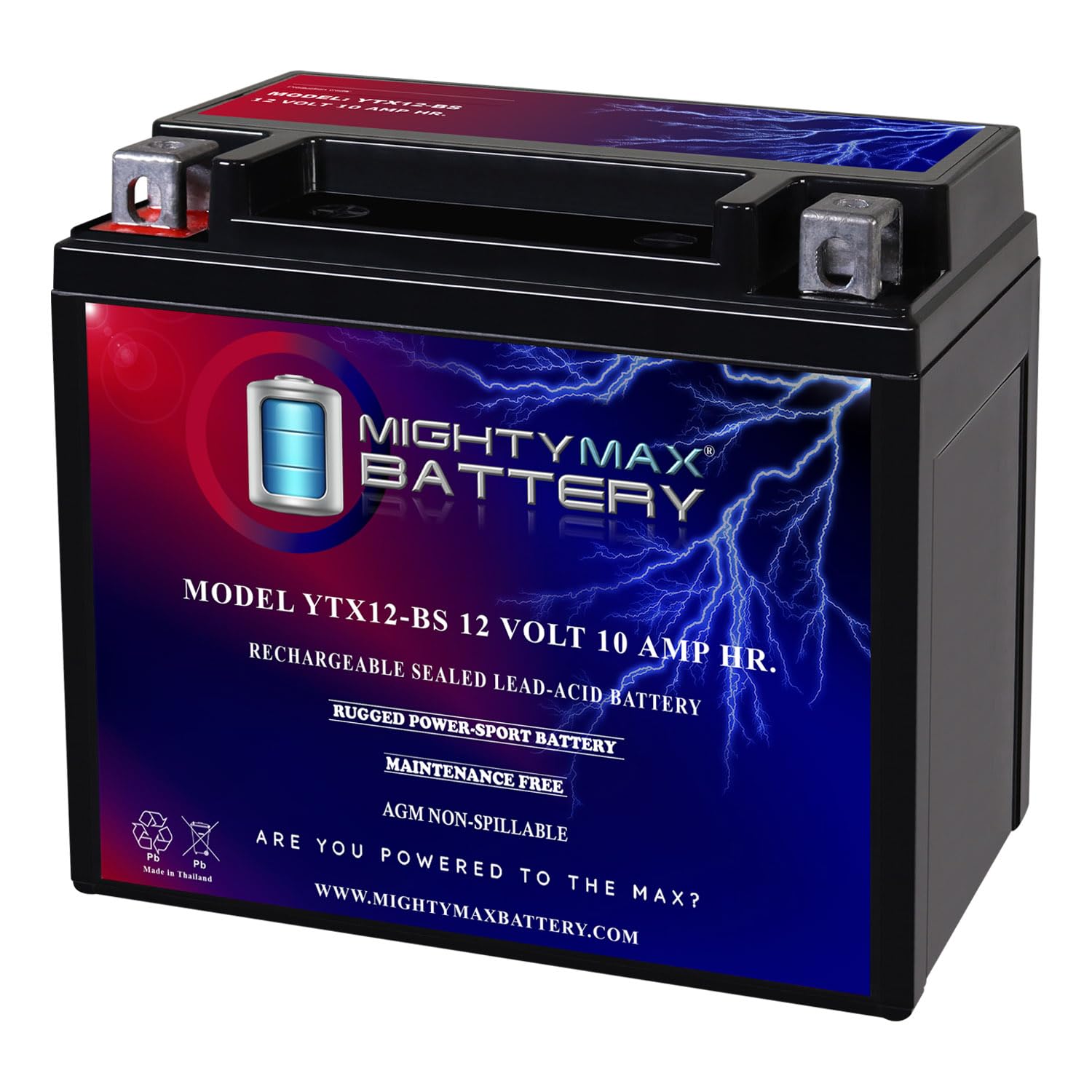 Mighty Max YTX12-BS 12V 10AH Sealed Lead Acid Battery - Compatible with Honda FourTrax & Recon ATV Models 1997-2012 - Perfect for Off-Road Adventures, Farm Equipment & Power Sports Vehicles