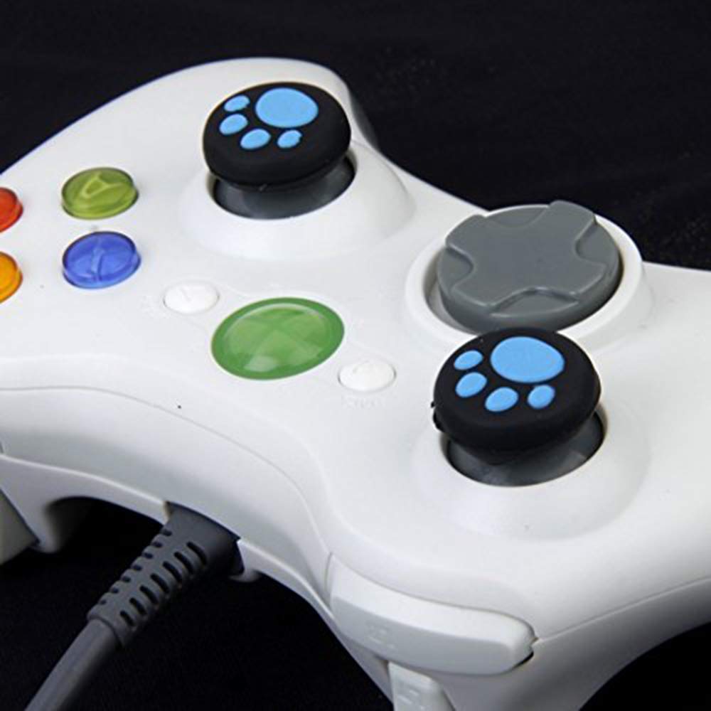 4-Pack Analog Silicone Thumbstick Grips for PS5, PS4, PS3, Xbox One, Xbox 360 & PS2 Controllers - Cat Paw Design (Blue) - Improve Grip & Comfort for Gaming Sessions