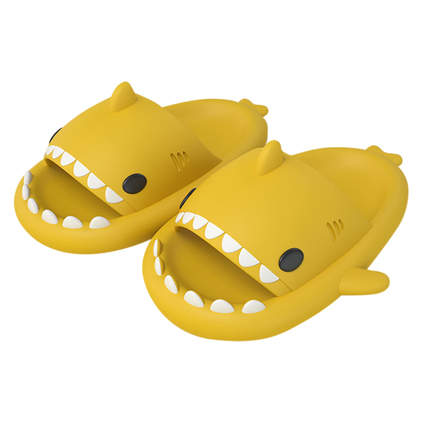 **Cute Shark Cartoon Summer Slippers for Men & Women - Non-Slip Cloud Comfort Slides - Fashionable Beach & Shower Shoes - Indoor & Outdoor Use (Yellow, Medium) - Perfect for Pool, Vacation, and Home Relaxation**