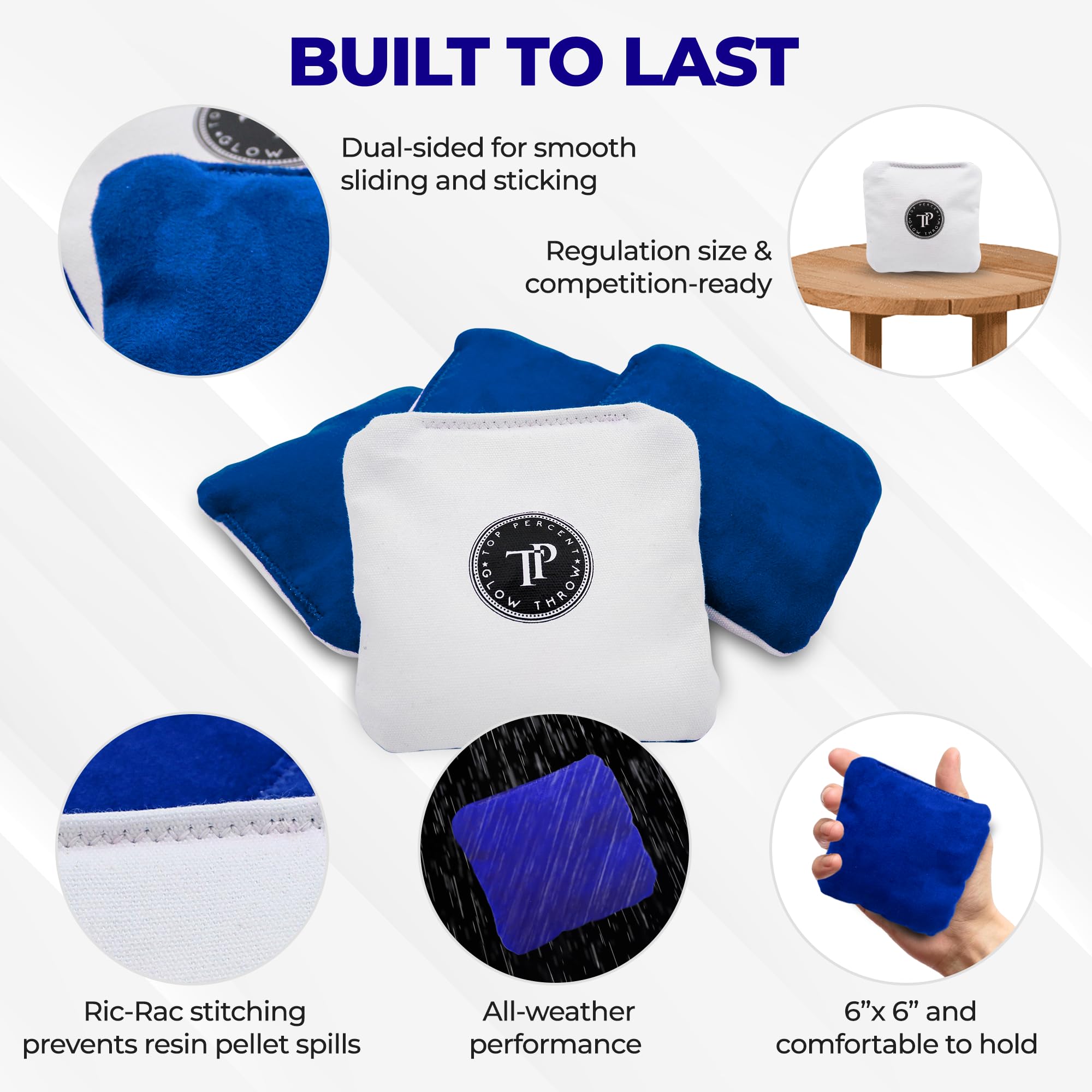 Glow Throw Light Up LED Cornhole Bags - Regulation Size & Weight for Competitive Play - Set of 4 Dual-Sided (Stick & Slick) Bean Bags - Perfect for Backyard Games, Family Gatherings & Outdoor Parties (Blue)