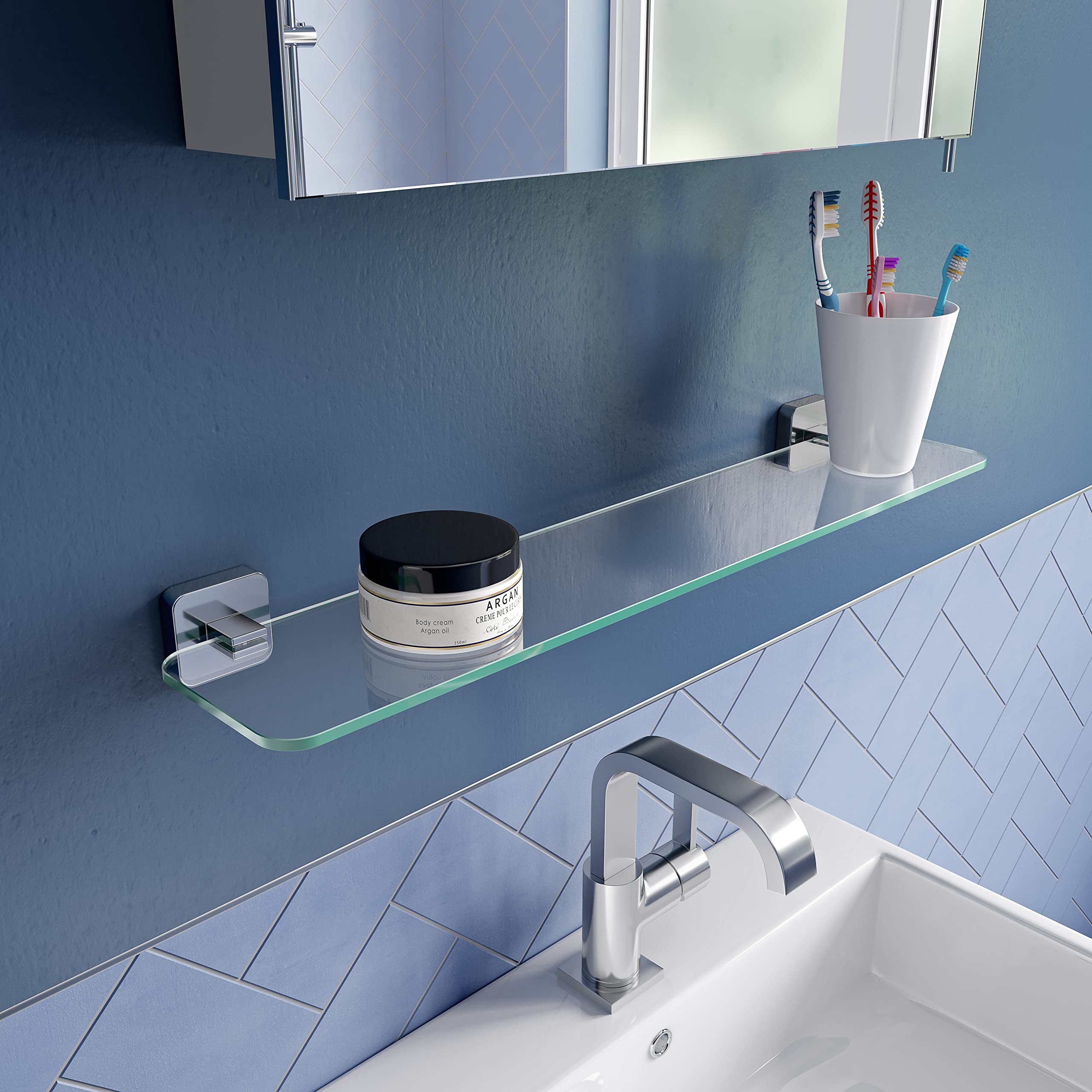 Croydex Bathroom Shelf - Silver, One Size - Wall Mounted Storage for Shower, Bathroom Organizer - Perfect for Toiletries, Soap, and Towels