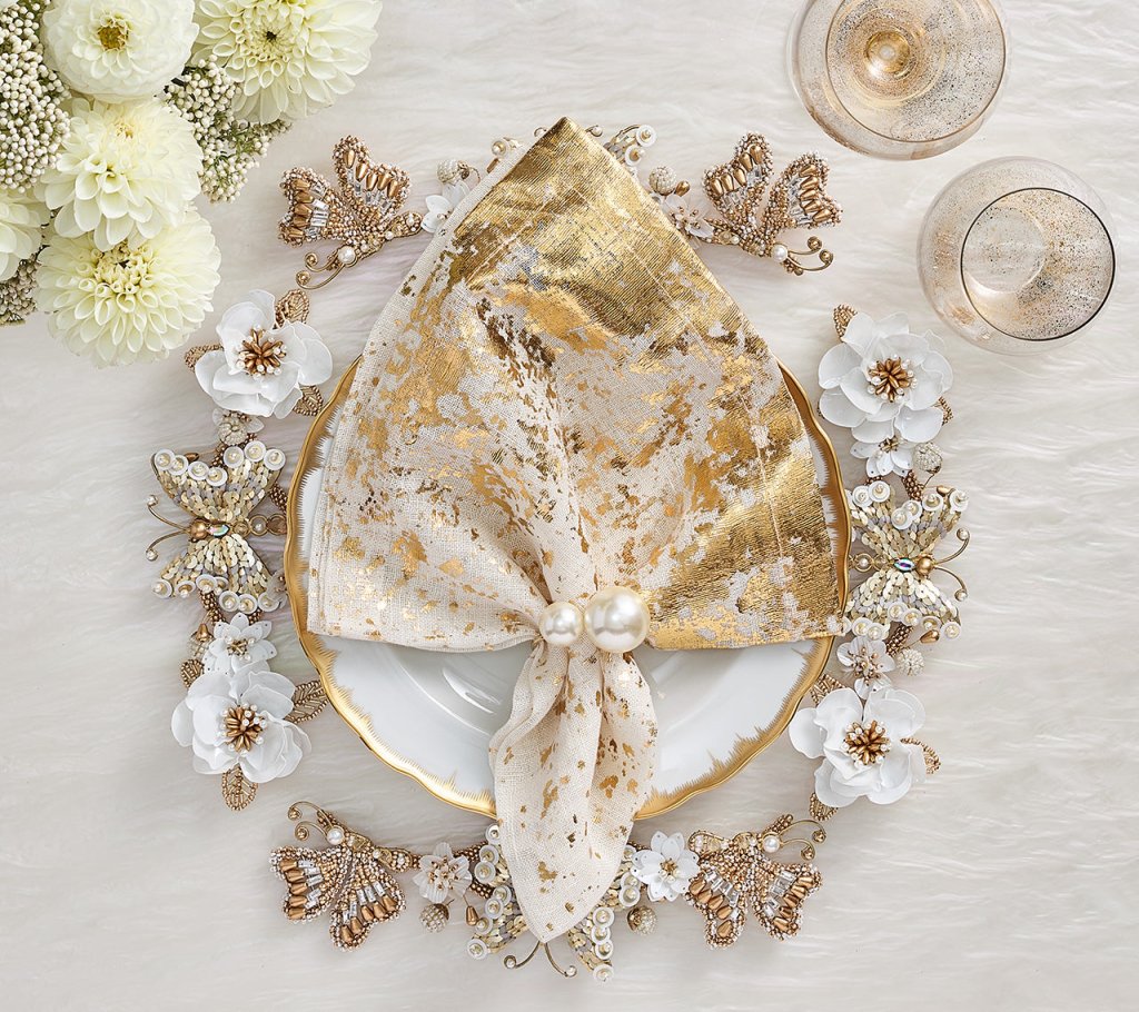 Ivory & Gold Papillon Charger Set of 2 - Elegant Dinnerware for Fine Dining & Special Occasions