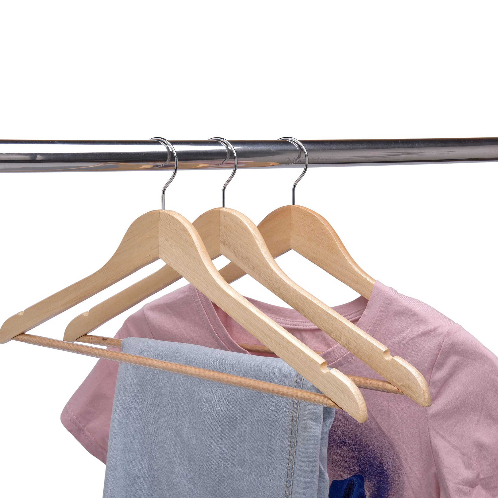 Premium Natural Wooden Coat Hangers - Strong Brown Non-Slip Hangers for Jackets, Pants & Coats with Shoulder Notches - Smooth Finish (Pack of 40) - Ideal for Closet Organization & Wardrobe Storage