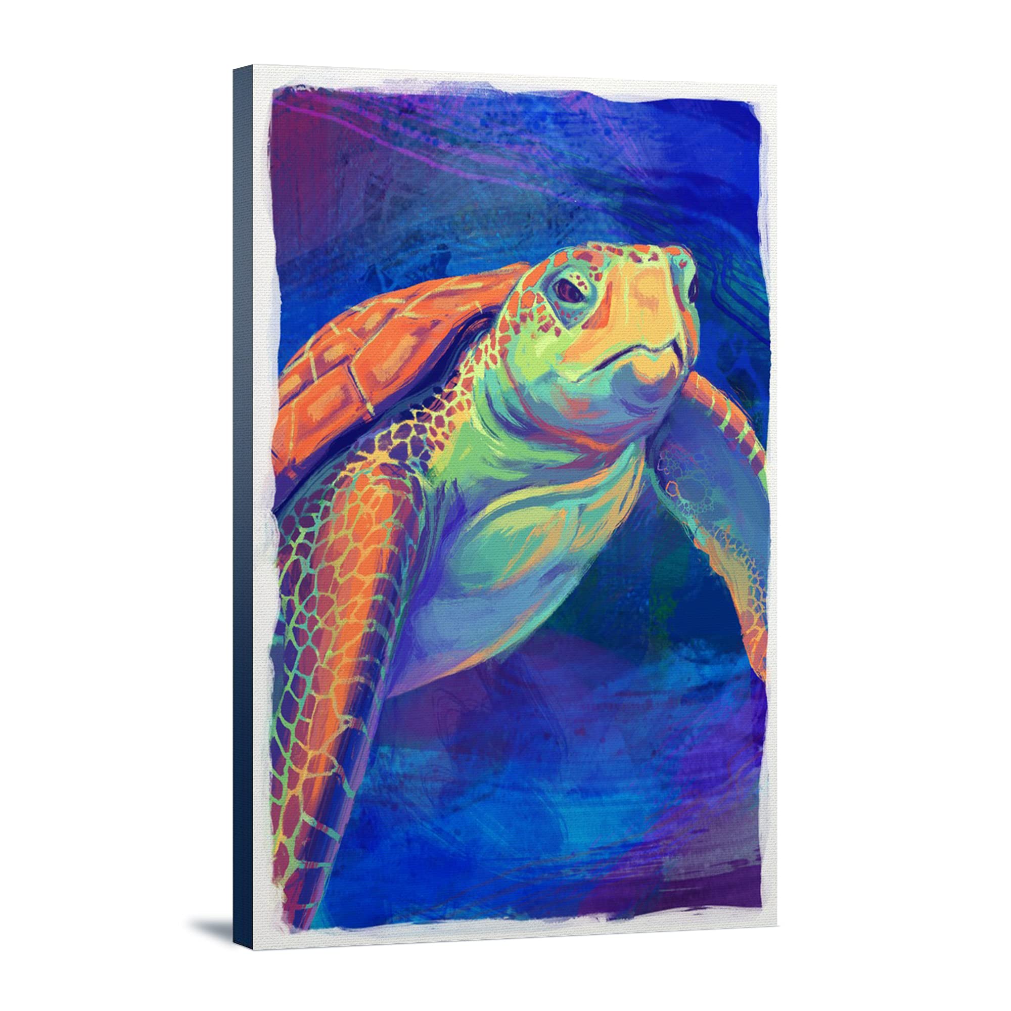 Lantern Press Sea Turtle Wall Art - 16x24 Wrapped Canvas Print, Vibrant Ocean Turtle Painting for Beach House Decor, Living Room & Bedroom Wall Decorations