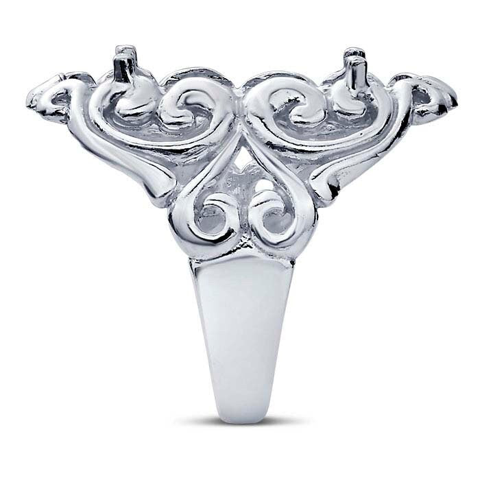 Sterling Silver 22x8mm Oval Cabochon Open Heart Scroll Ring Mounting - Size 8 Blank Cab Setting for Jewelry Making & DIY Crafts - Perfect for Pendants, Rings & Handmade Gifts