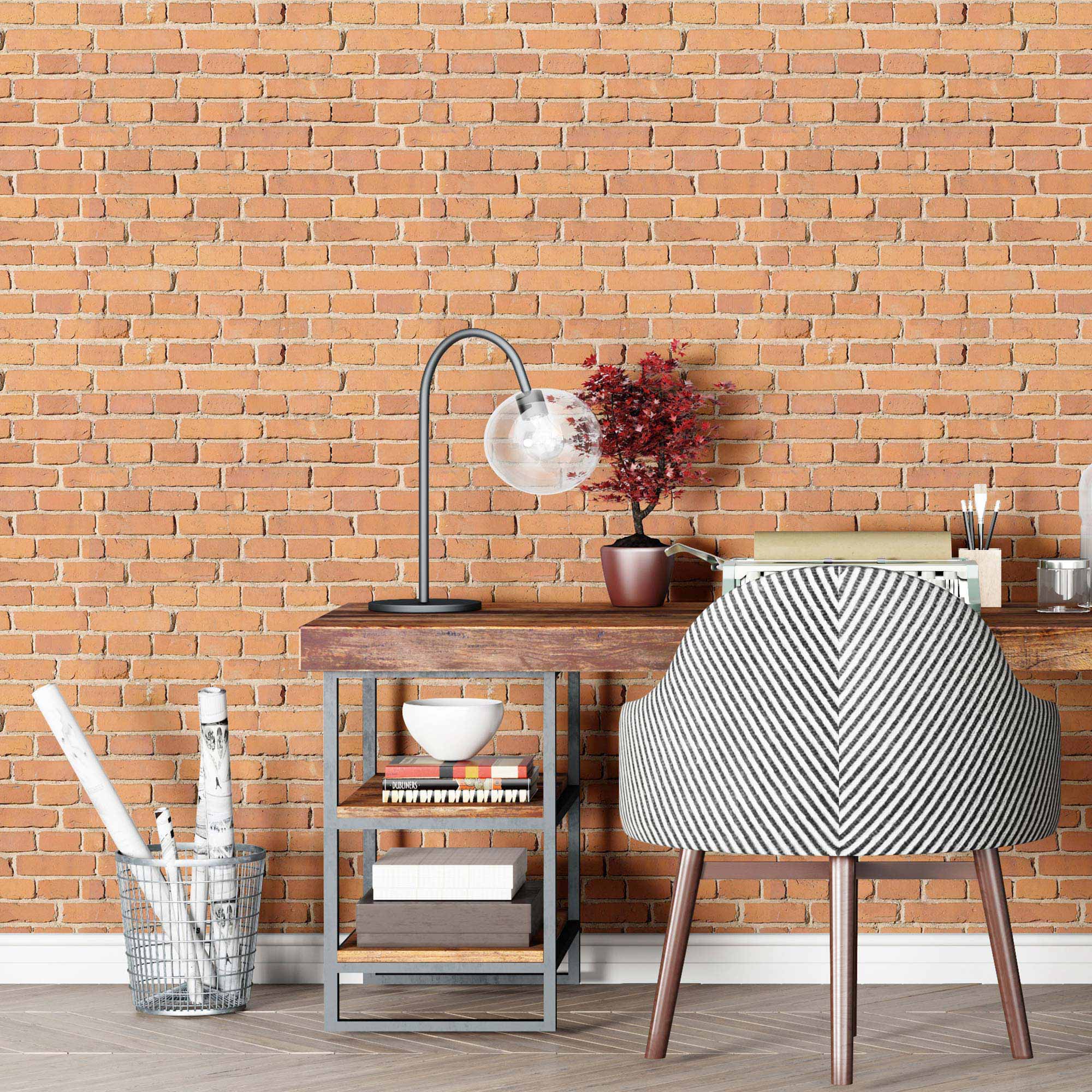 Orange Brick Peel and Stick Removable Wallpaper - Self-Adhesive Decorative Wall Covering for Home, Office & Rentals - Easy DIY Installation & Damage-Free Removal (7499) - Perfect for Accent Walls, Bedrooms, and Home Decor Makeovers