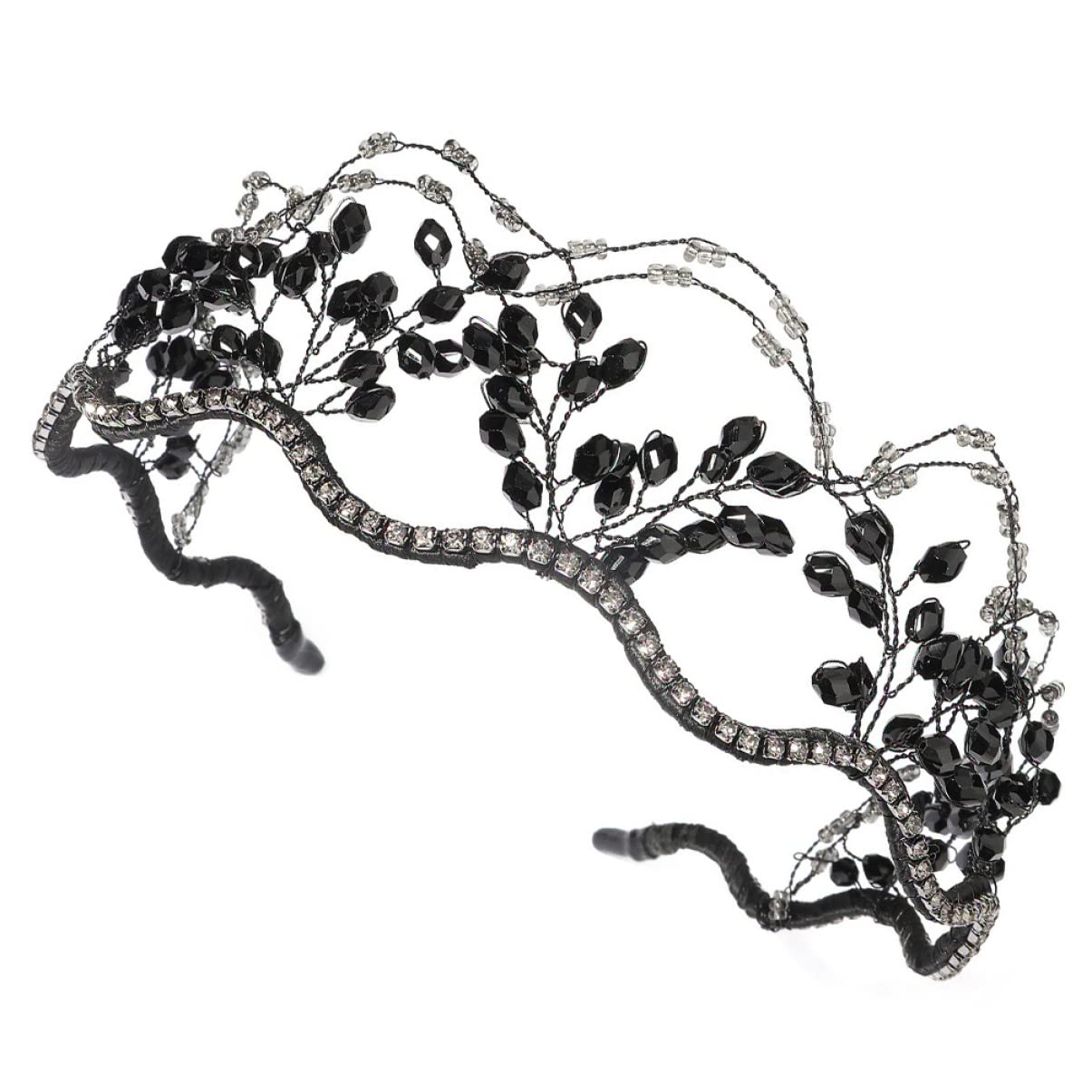 LALAFINA 5-Piece Wedding Crystal Headband Set for Women – Rhinestone Bridal Tiara & Hair Ties (Black) | Elegant Wedding Accessories, Bridal Party, Prom & Special Occasions