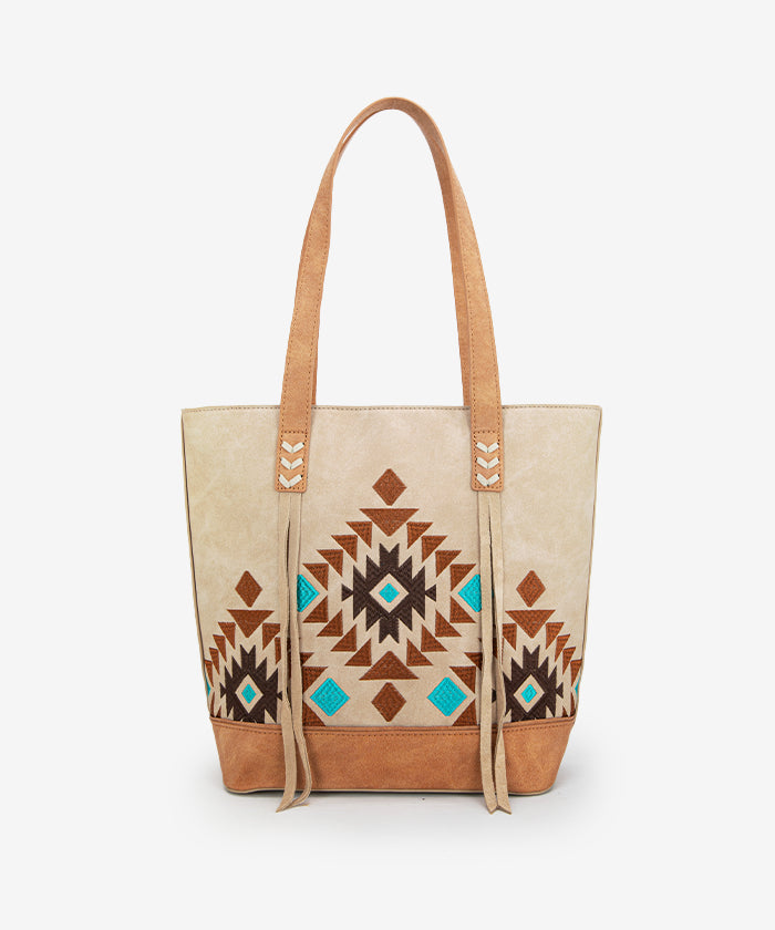 Montana West Aztec Embroidered Tote Bag Set for Women - Stylish Boho Shoulder Bag with Handmade Tribal Patterns - Perfect for Travel, Beach, Shopping & Everyday Use