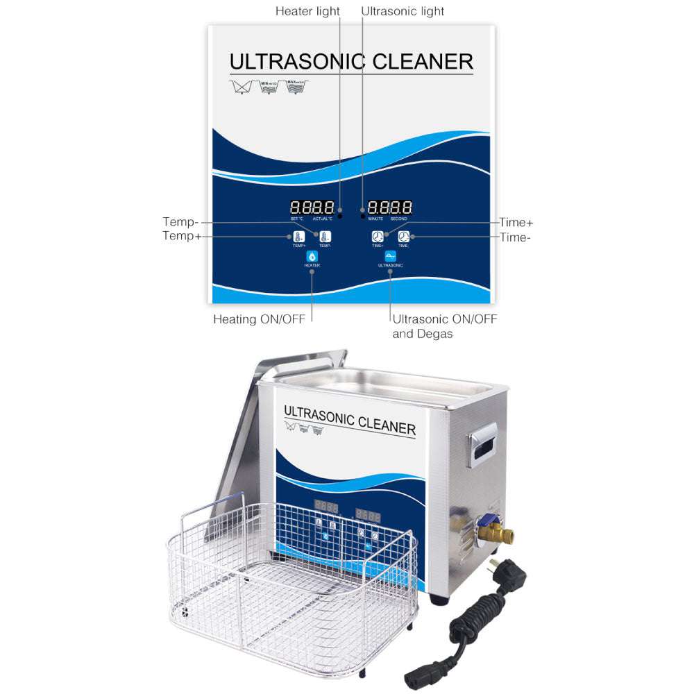 10L Digital Ultrasonic Cleaner for Jewelry, Glasses, Watches & Small Parts - Professional Ultrasonic Cleaning Machine with Degas Function - Perfect for Home, Lab & Industrial Use