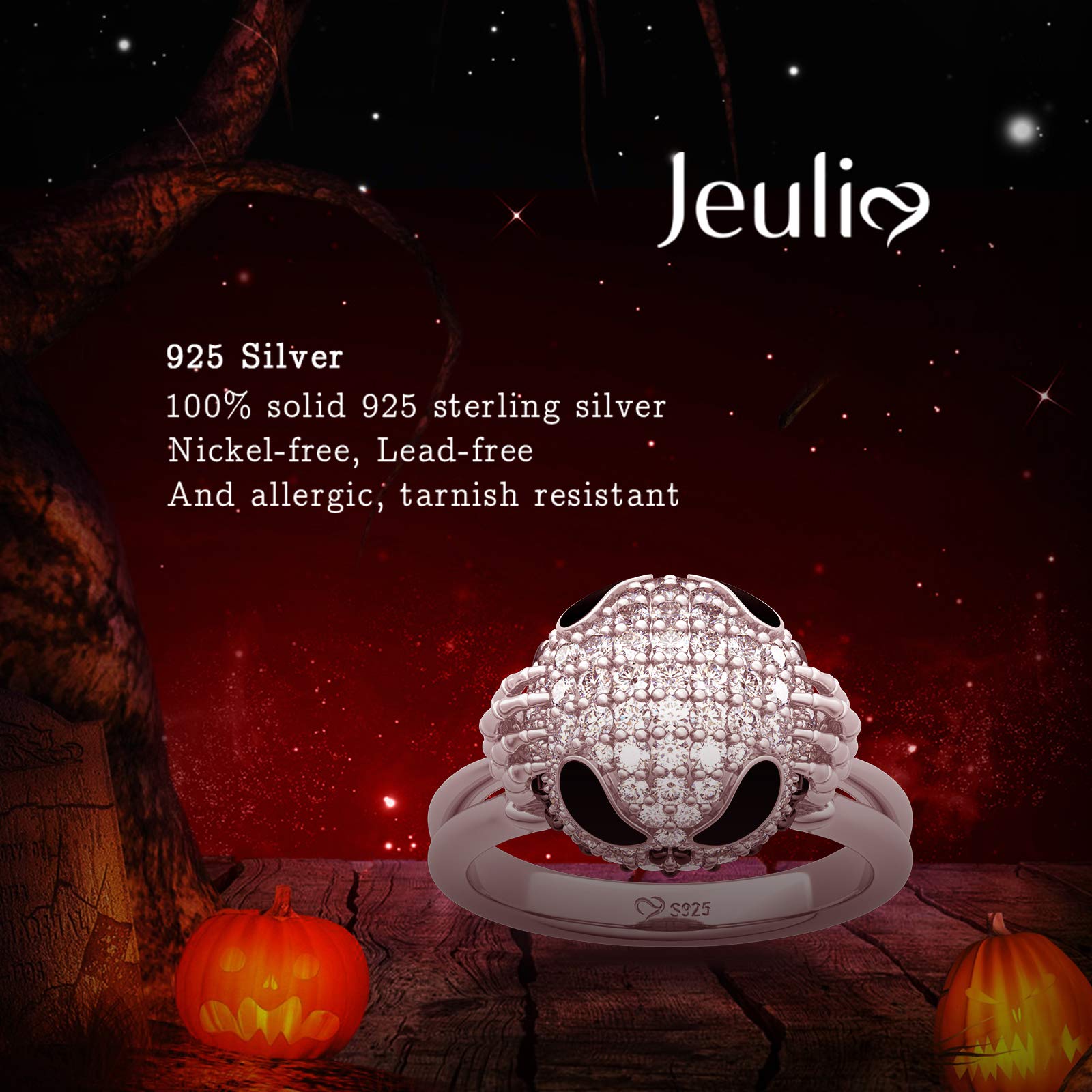 Jeulia 4.05ct Jack Skull Ring - 925 Sterling Silver Gothic Jewelry for Women & Men - Halloween, Christmas Gift with Exquisite Packaging - Perfect for Cosplay, Gothic Fashion, and Unique Occasion Gifts