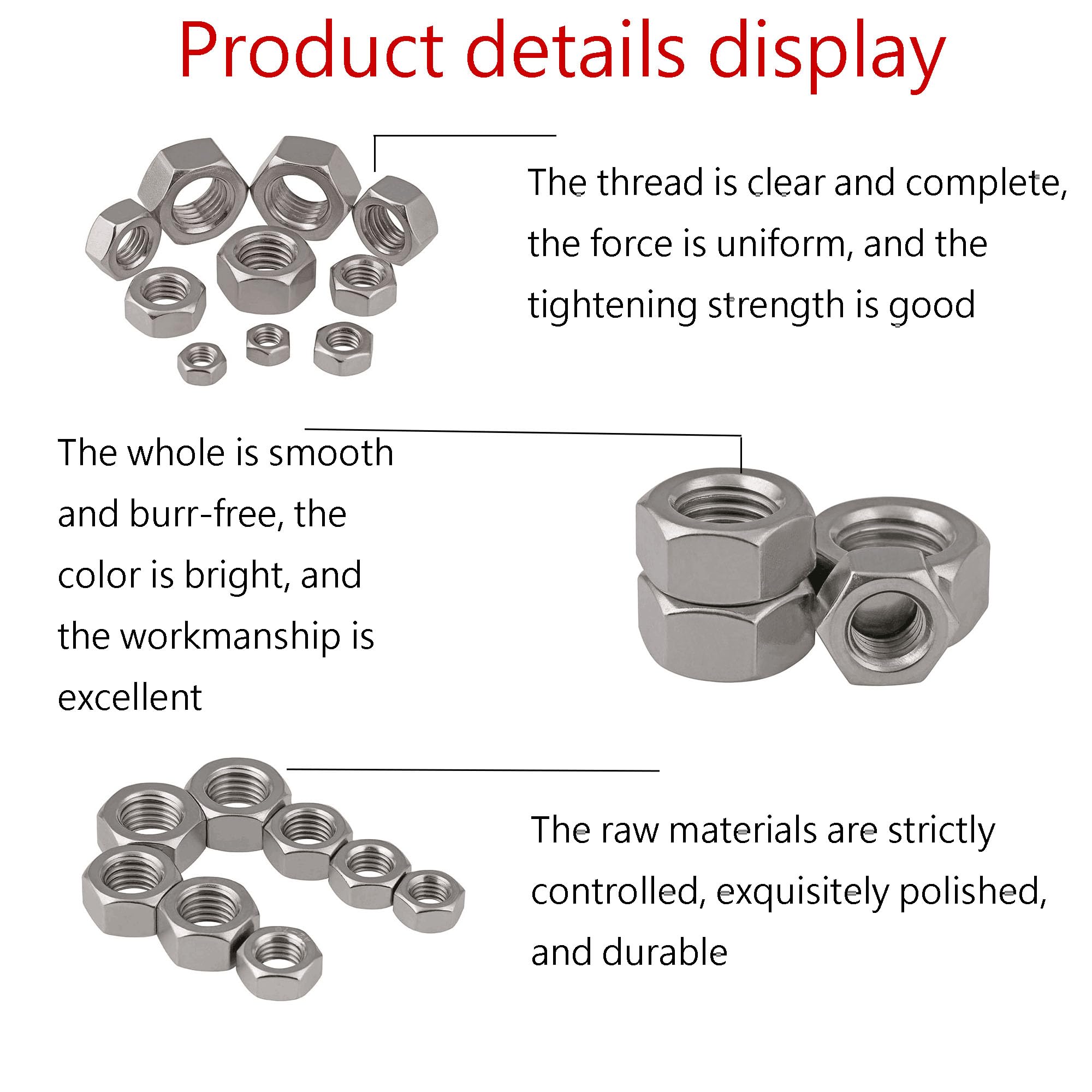 100Pcs M5-0.8 Stainless Steel 304 (18-8) Hex Nuts - Corrosion Resistant Hardware Fasteners for Furniture, Machinery & DIY Projects