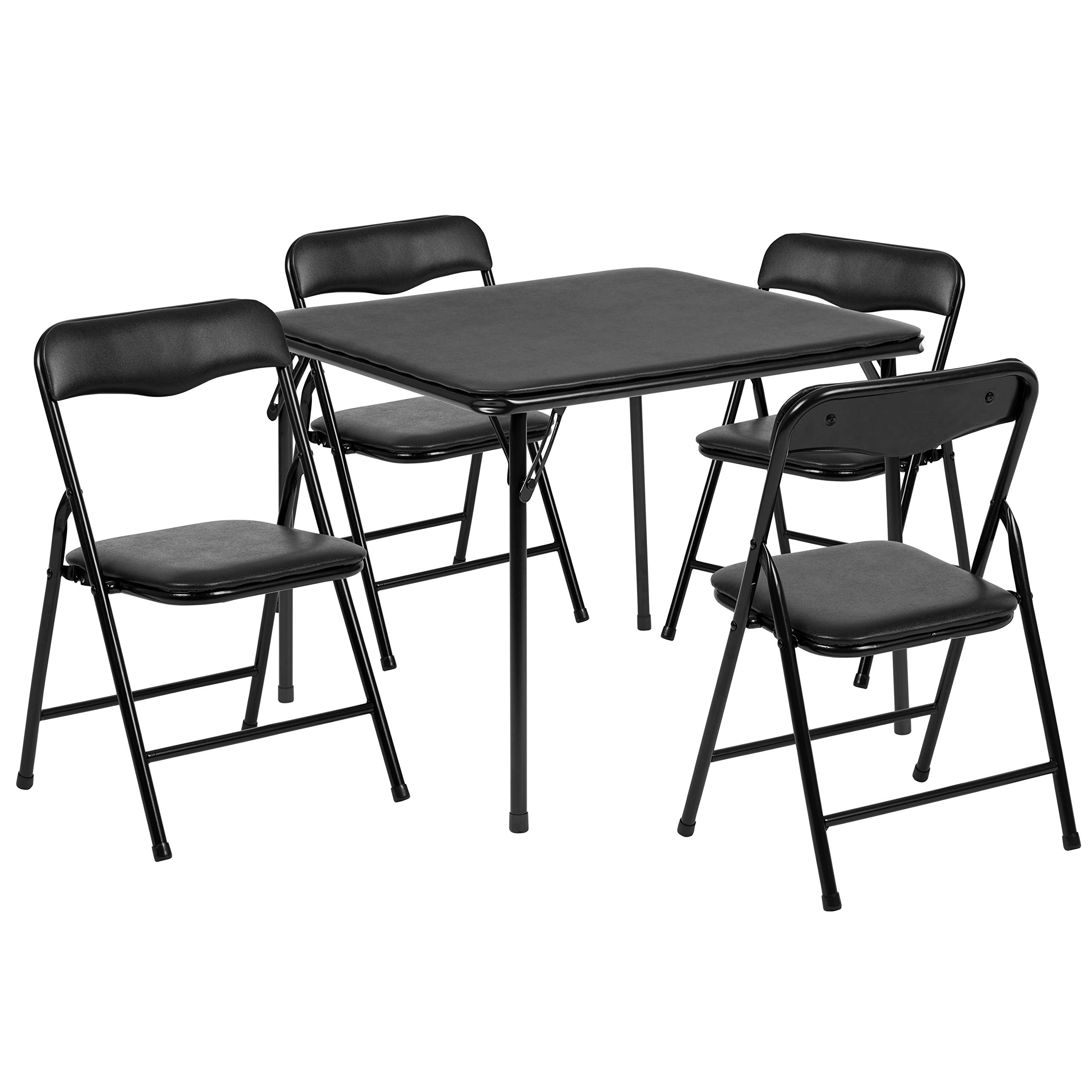 EMMA + OLIVER Kids 5-Piece Folding Activity Table and Chair Set - Black, Sturdy & Space-Saving for Home, Daycare, Preschool & Playroom - Perfect for Arts & Crafts, Snack Time & Learning Activities